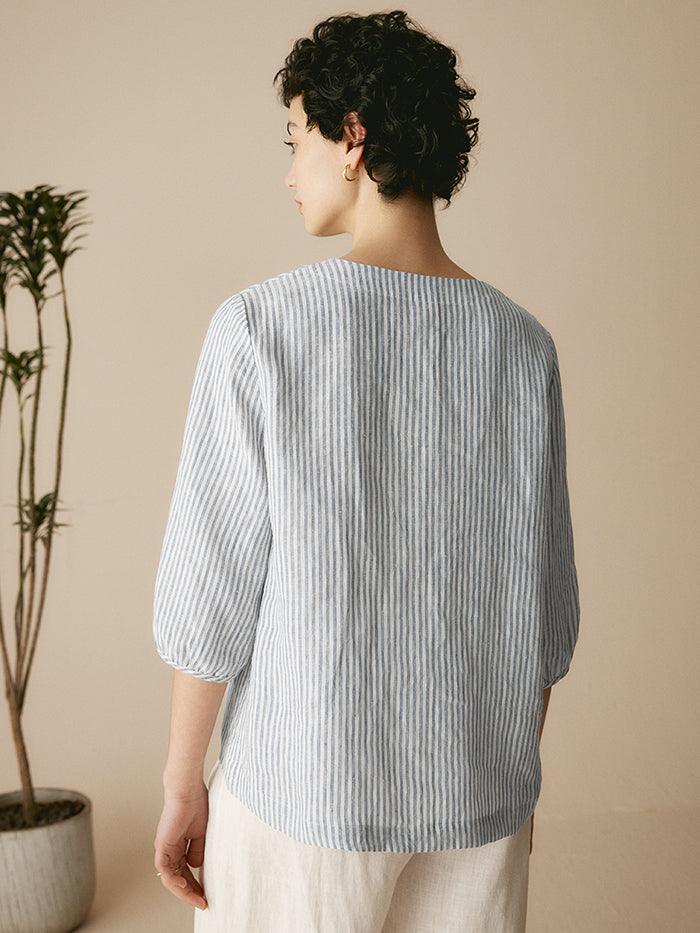 100% Leinen Puffärmel Top LEAH