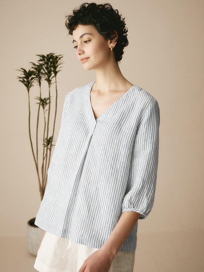 100% Leinen Puffärmel Top LEAH