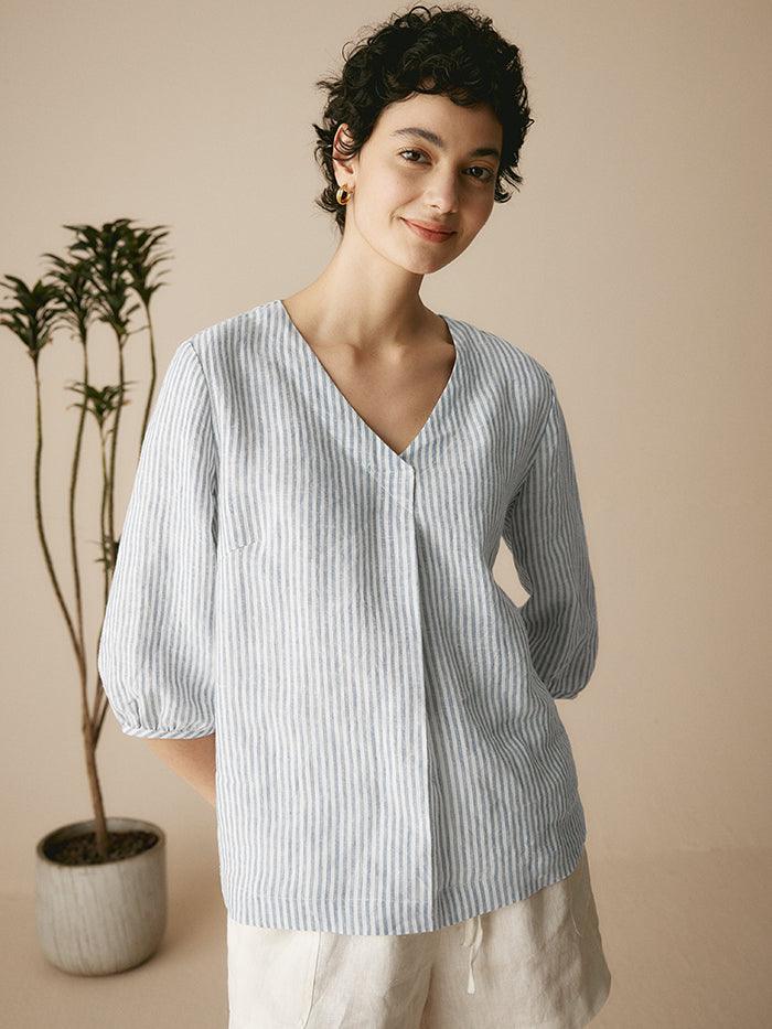 100% Leinen Puffärmel Top LEAH