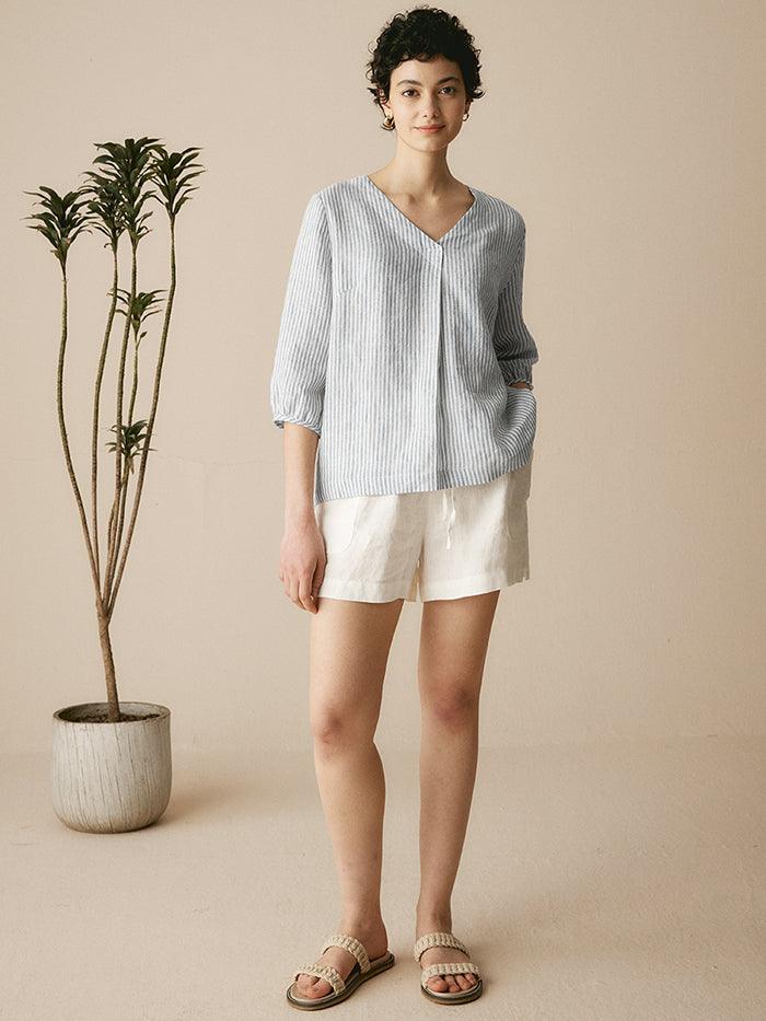 100% Leinen Puffärmel Top LEAH