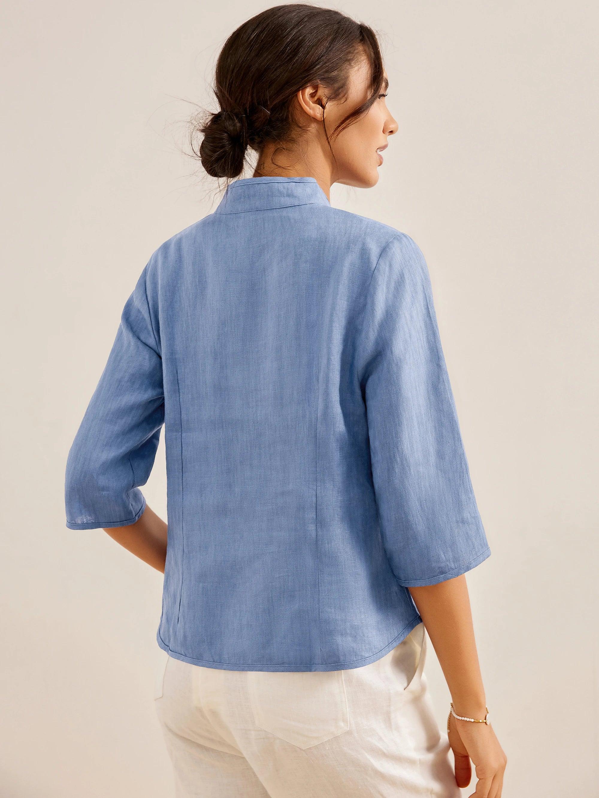 100% Leinen Handknopf Fitted Jacke AMELIA