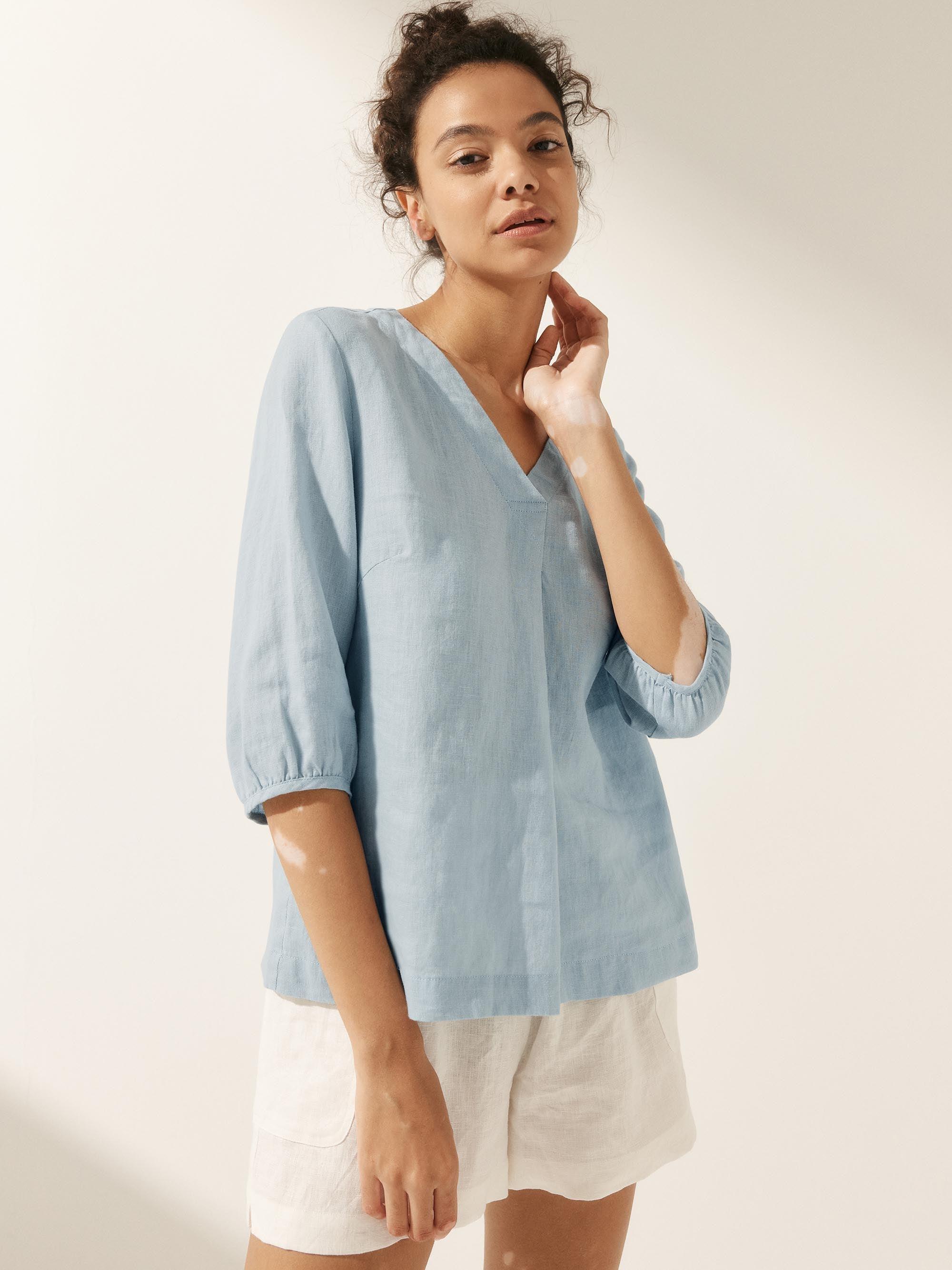 100% Leinen Puffärmel Top LEAH