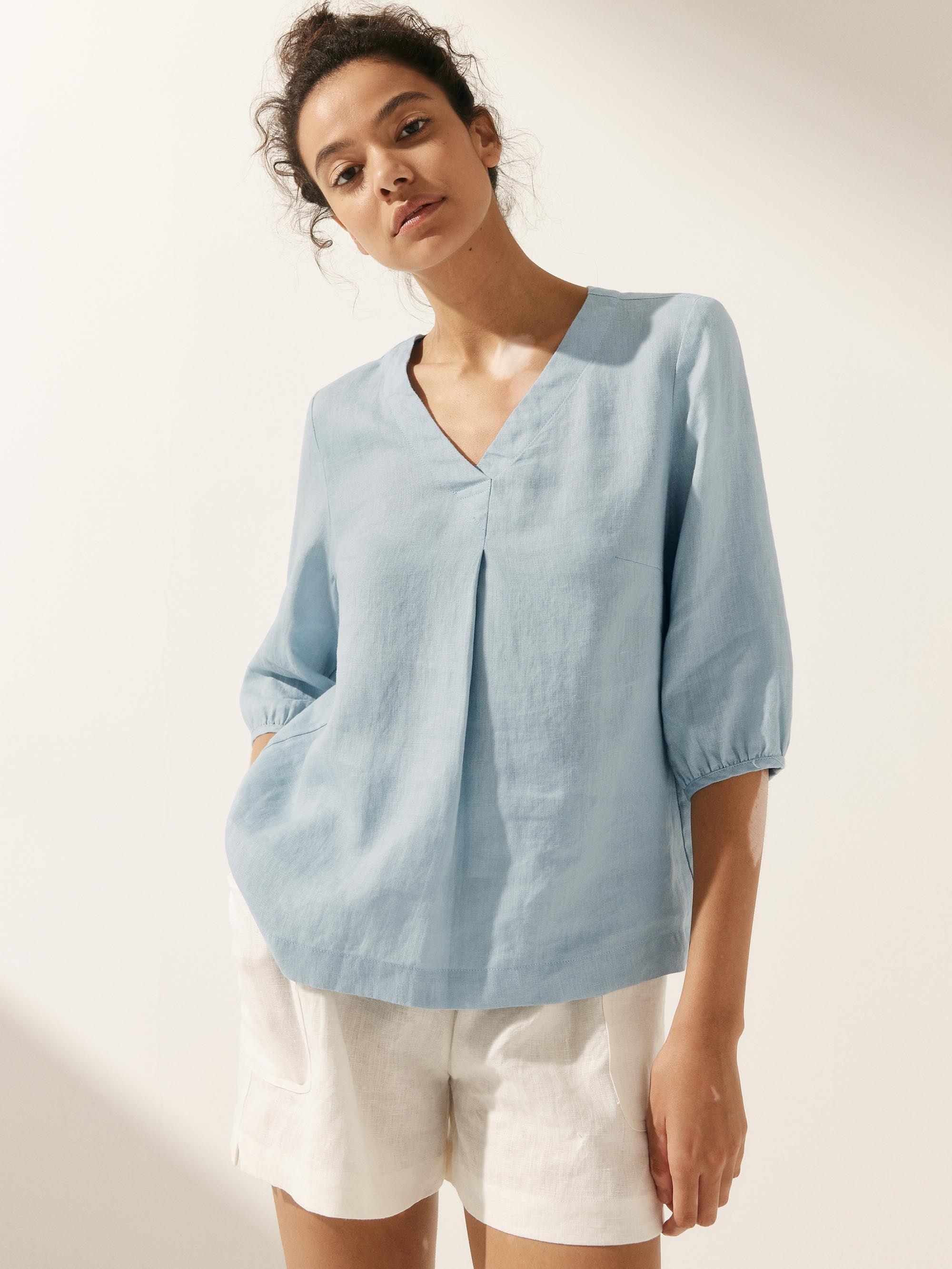 100% Leinen Puffärmel Top LEAH
