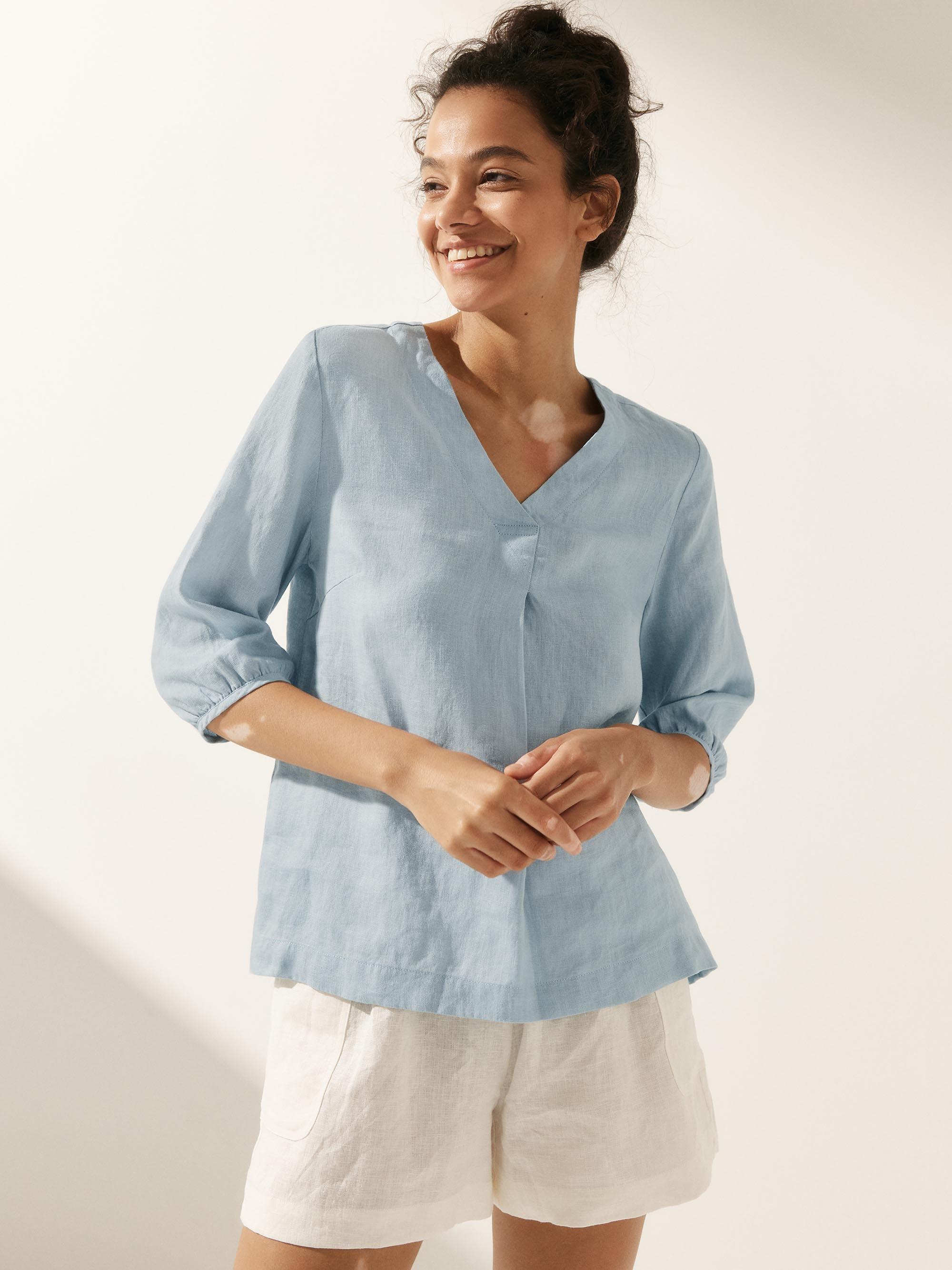 100% Leinen Puffärmel Top LEAH