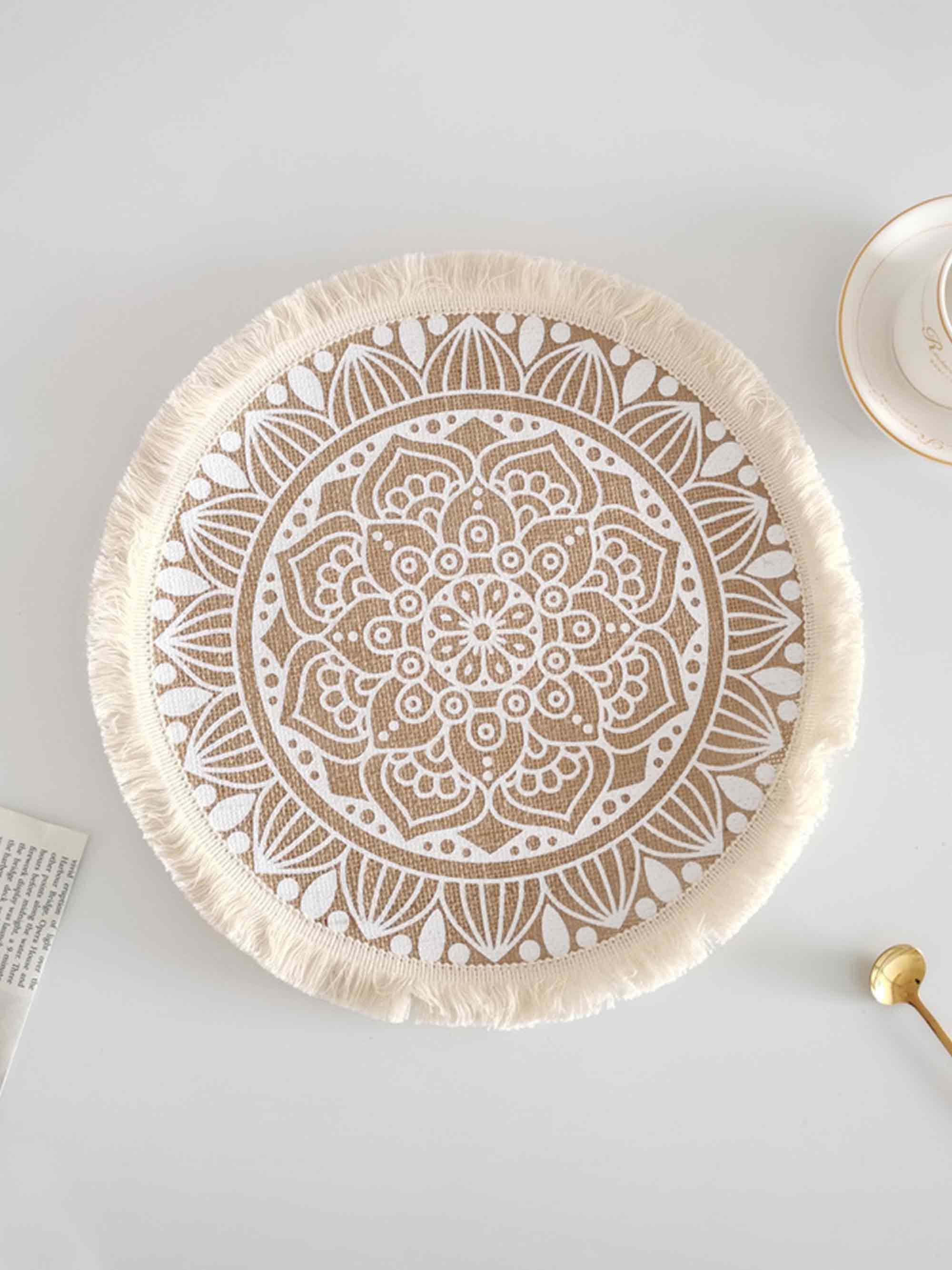 Nordic Woven Jute Tischset Rund Fransen Dekorativer Hitzebeständiger Platzmatte