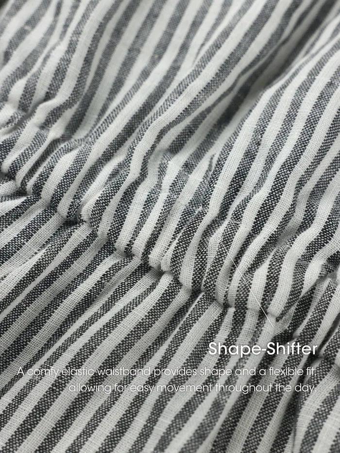 100 % Leinen gestreiftes Midi-Kleid mit elastischem Bund ARIA