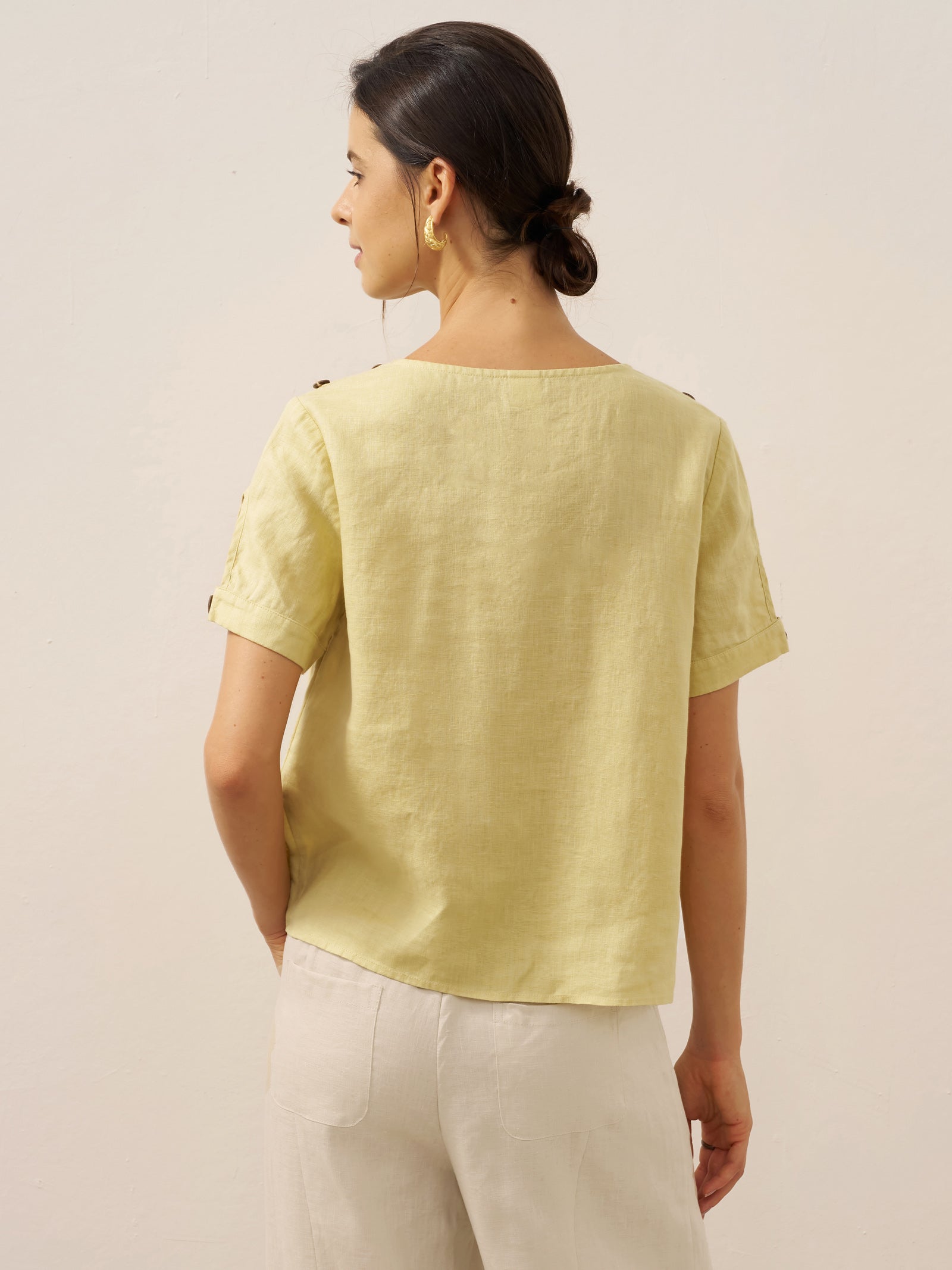 100% Leinen Ösen Kurzarm Pullover Top ADA