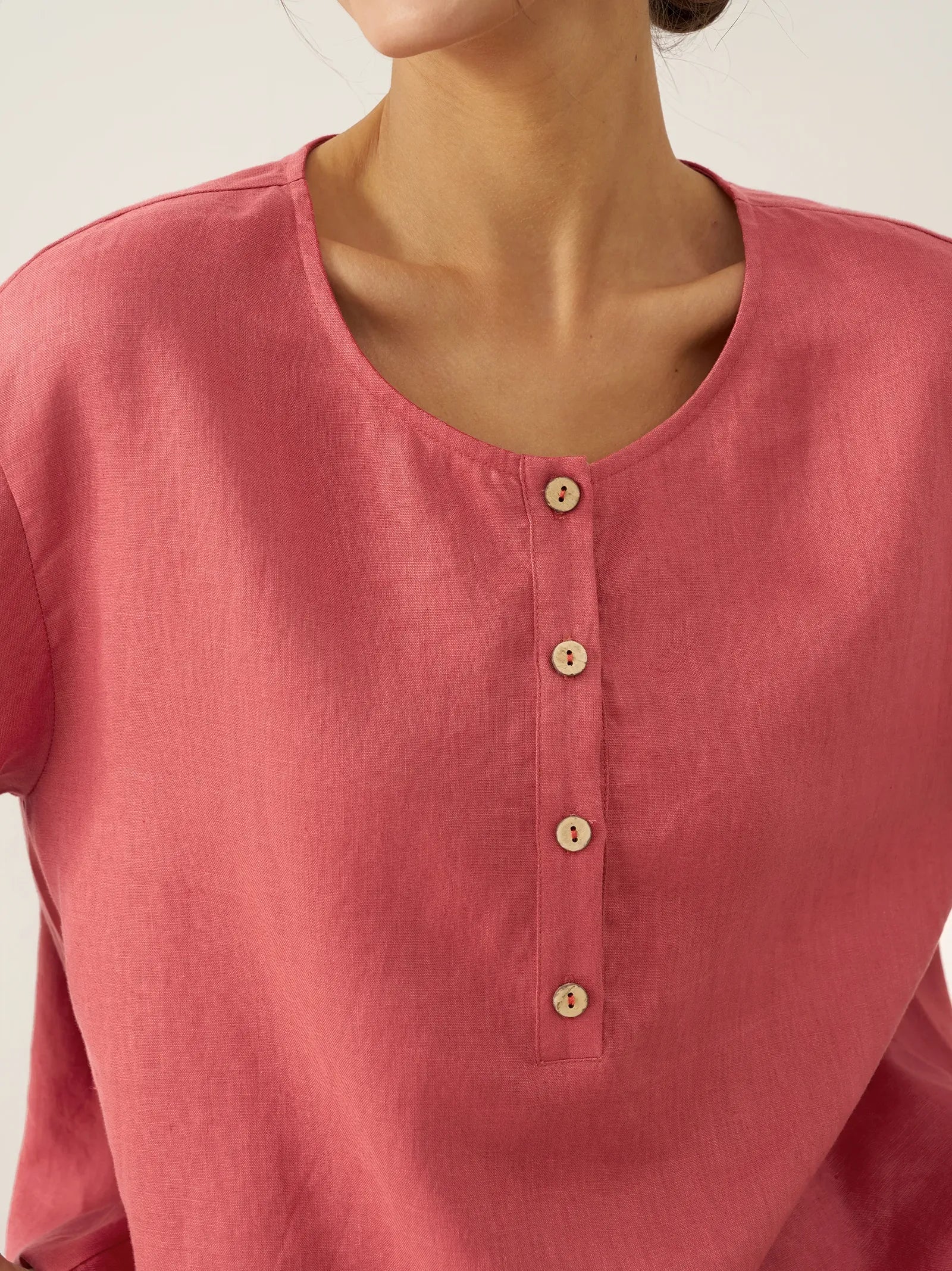 100% Leinen Flatterärmel Kordelzug Top ZOEY