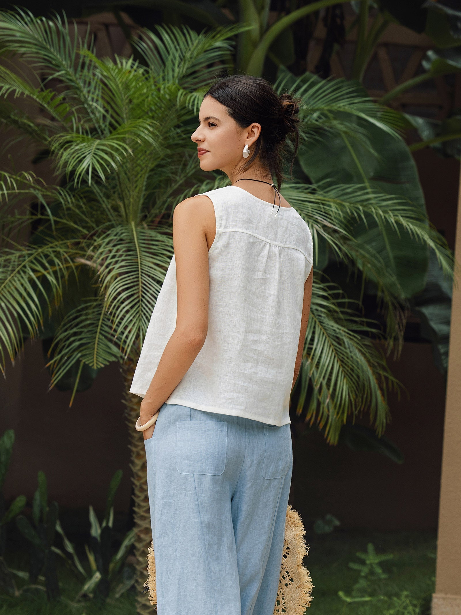 100% Leinen V-Ausschnitt Ärmelloses Tanktop NICOLE