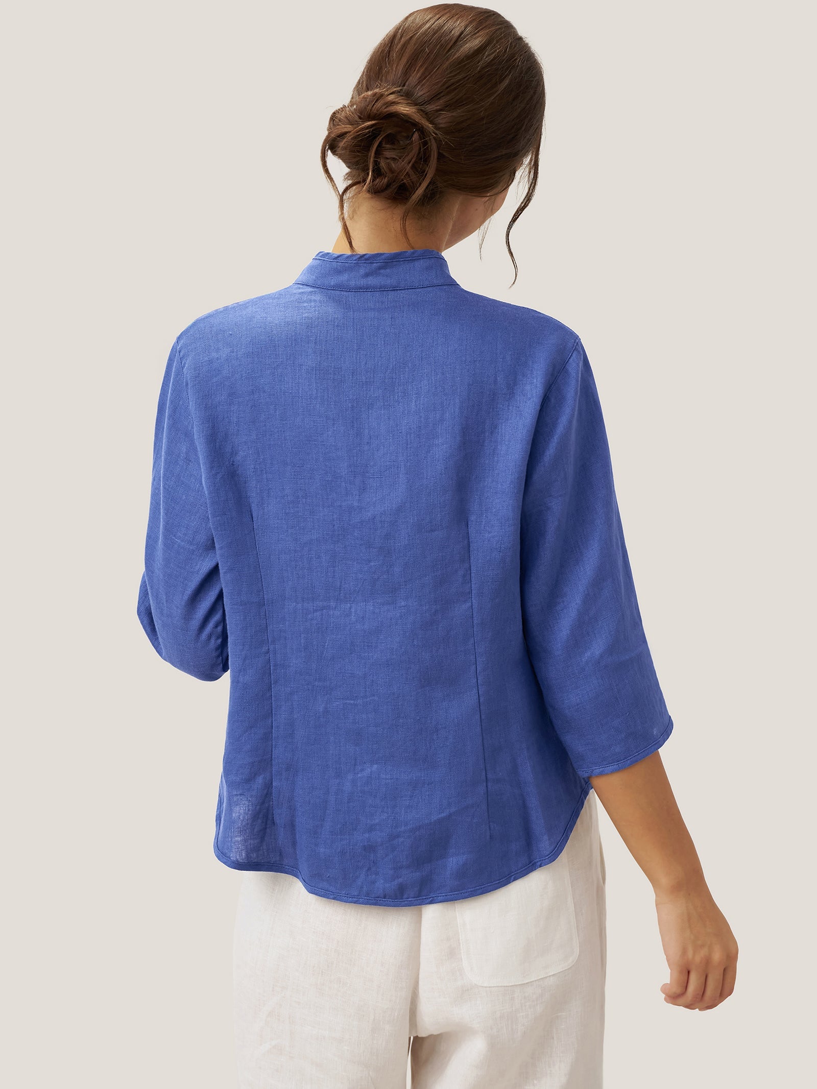 100% Leinen Handknopf Fitted Jacke AMELIA