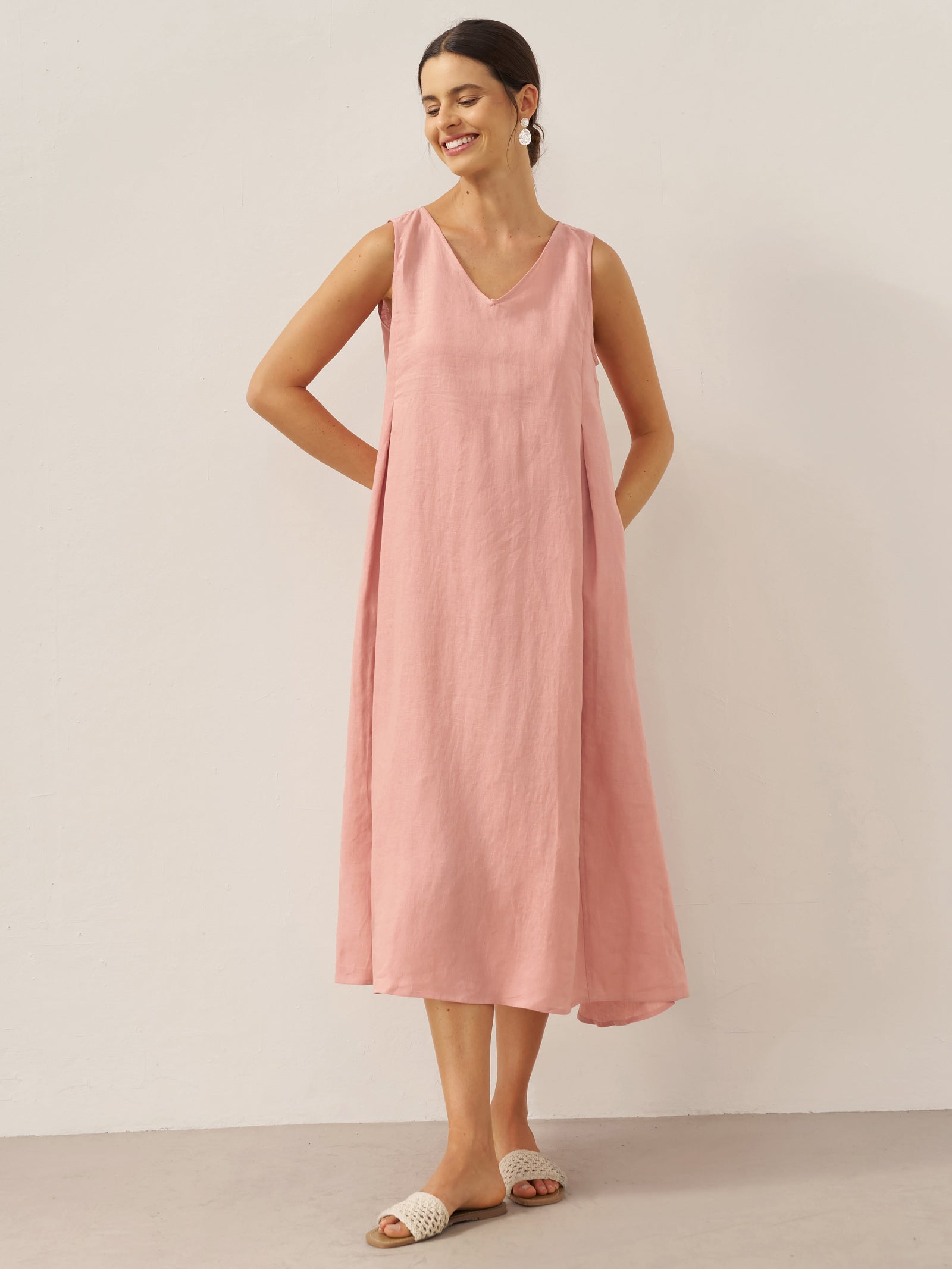100% Leinen Ärmelloses A-Linien Maxikleid TARA