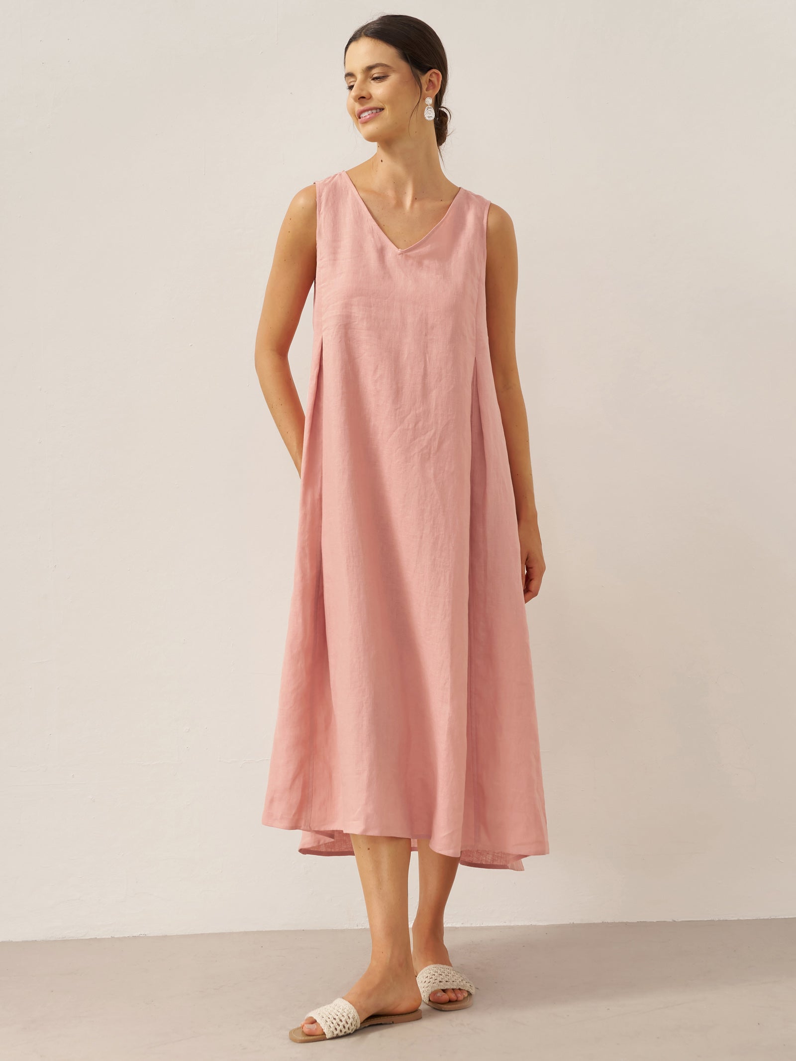 100% Leinen Ärmelloses A-Linien Maxikleid TARA