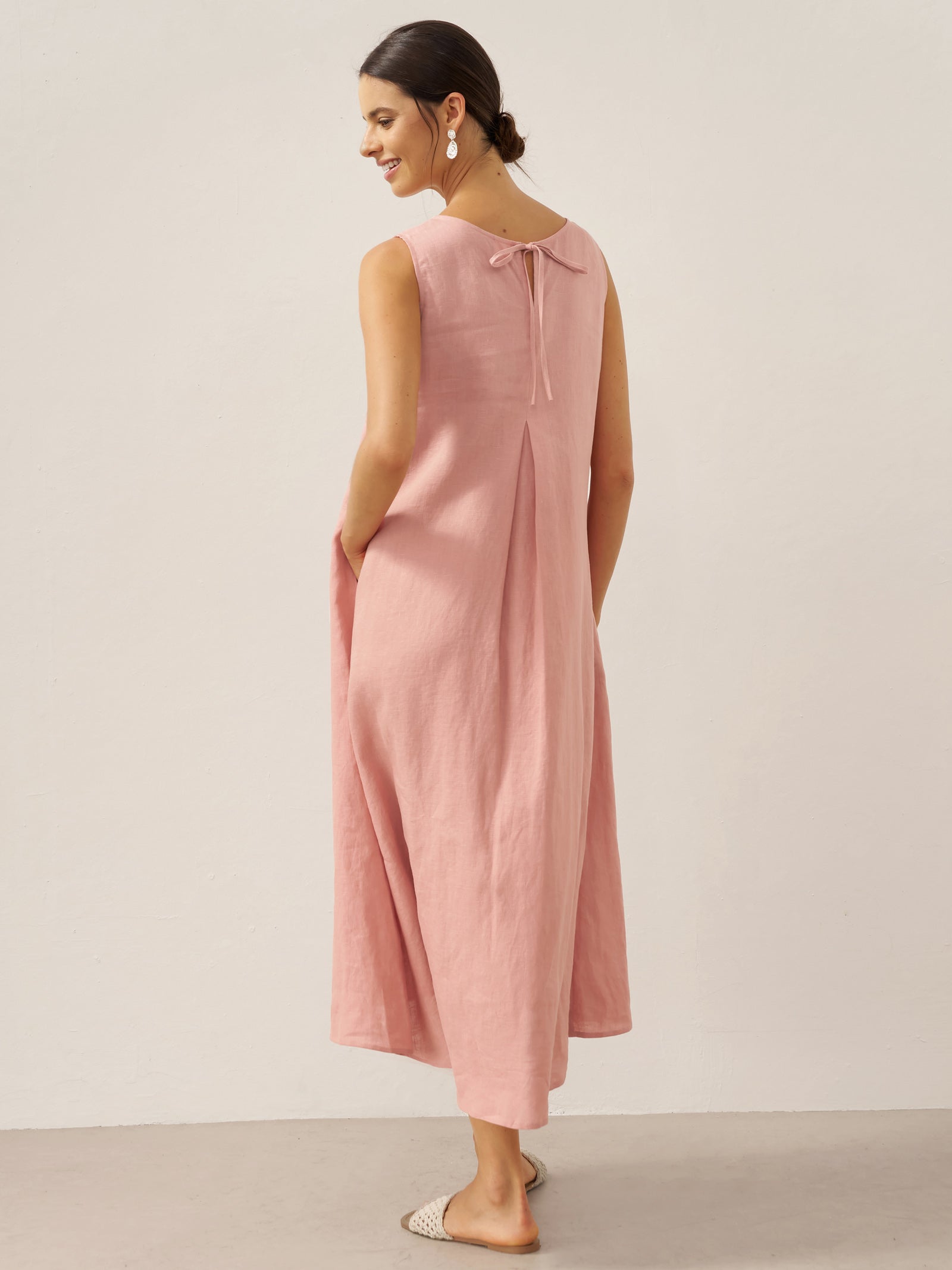 100% Leinen Ärmelloses A-Linien Maxikleid TARA