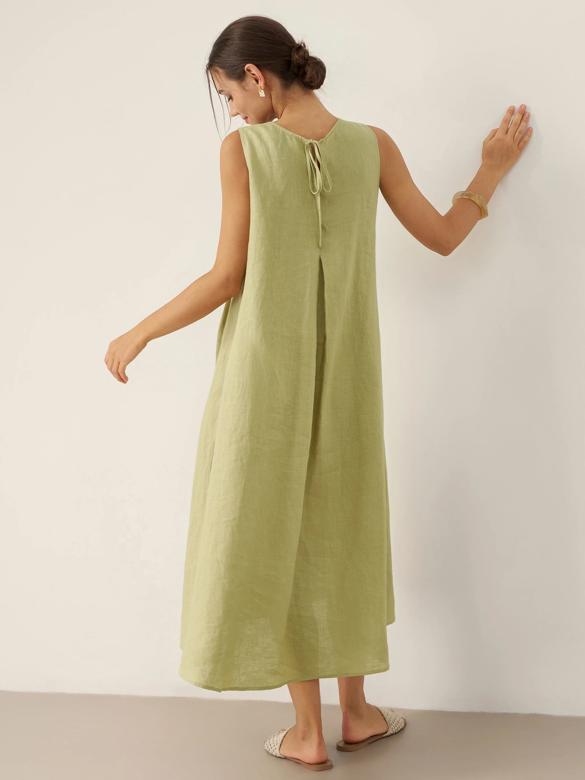 100% Leinen Ärmelloses A-Linien Maxikleid TARA