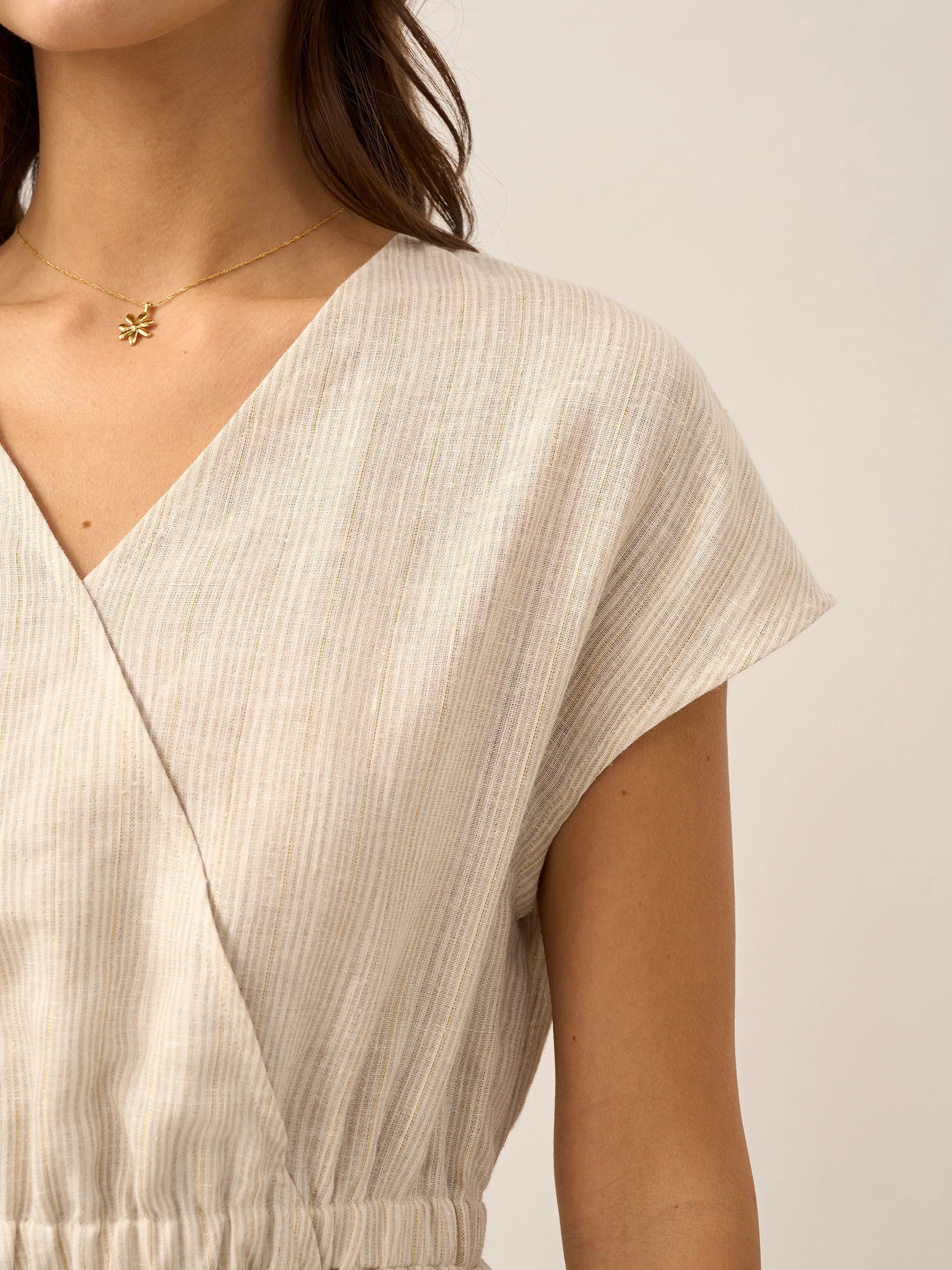 100 % Leinen gestreiftes Midi-Kleid mit elastischem Bund ARIA