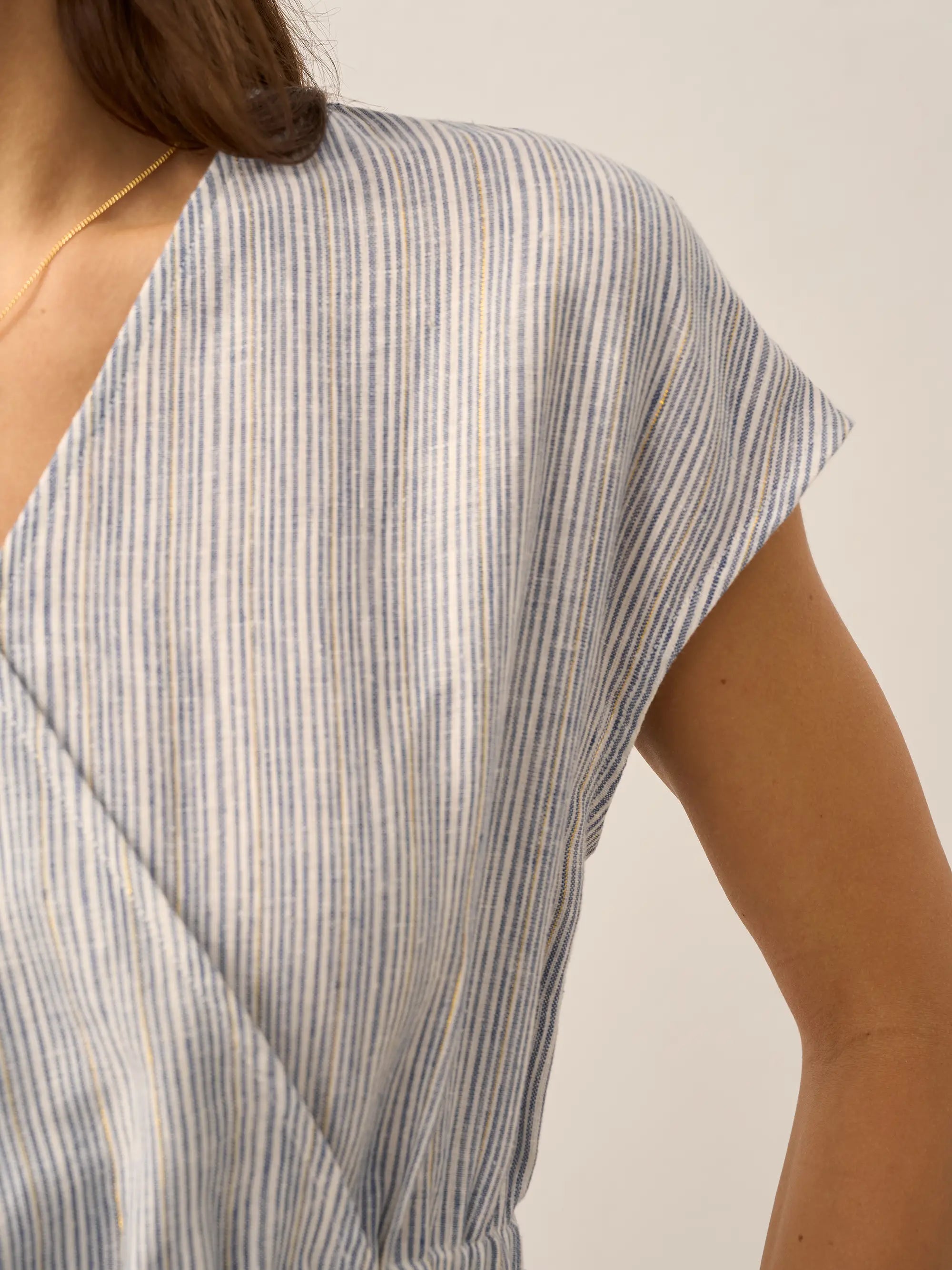 100 % Leinen gestreiftes Midi-Kleid mit elastischem Bund ARIA