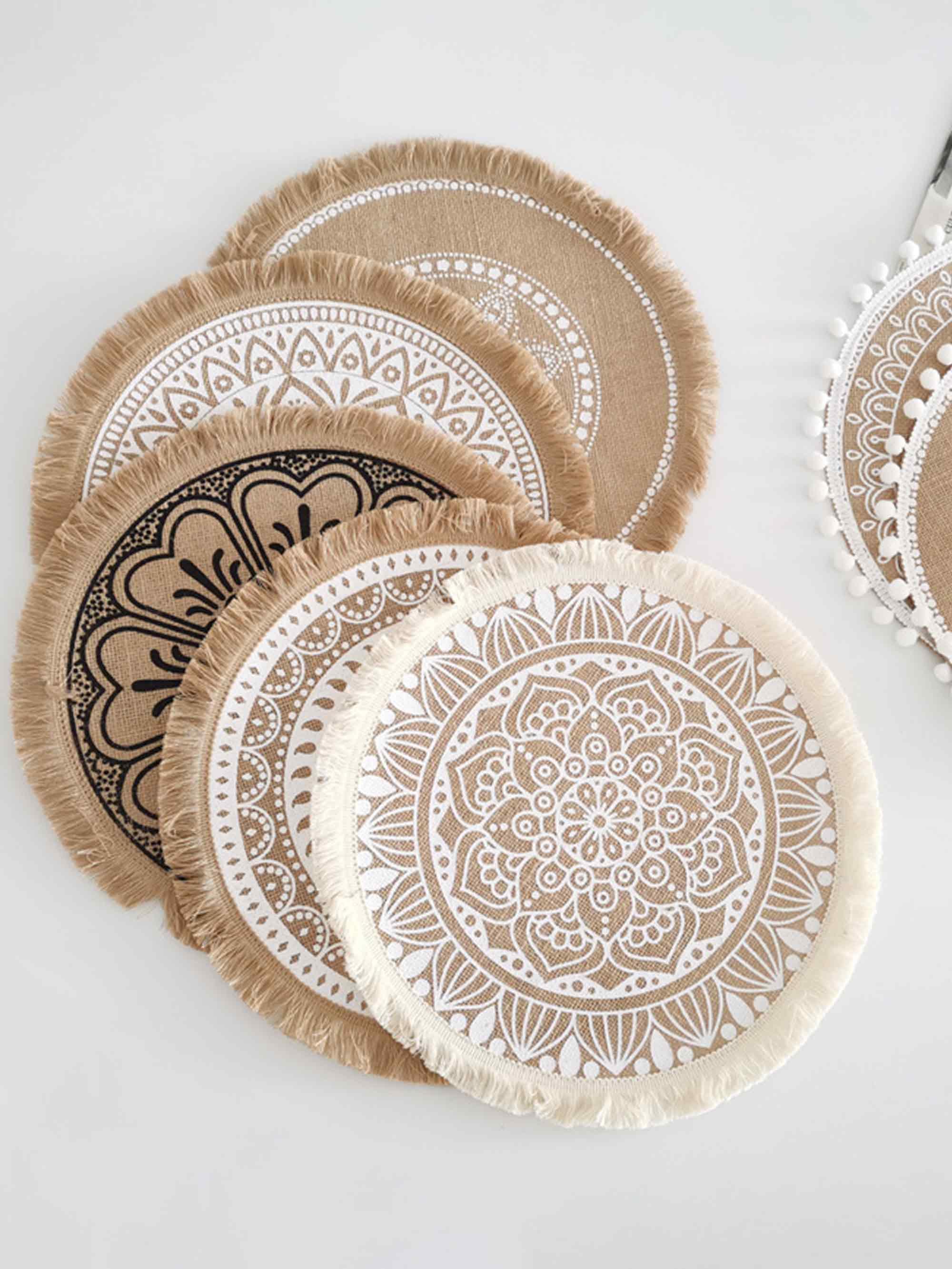Nordic Woven Jute Tischset Rund Fransen Dekorativer Hitzebeständiger Platzmatte