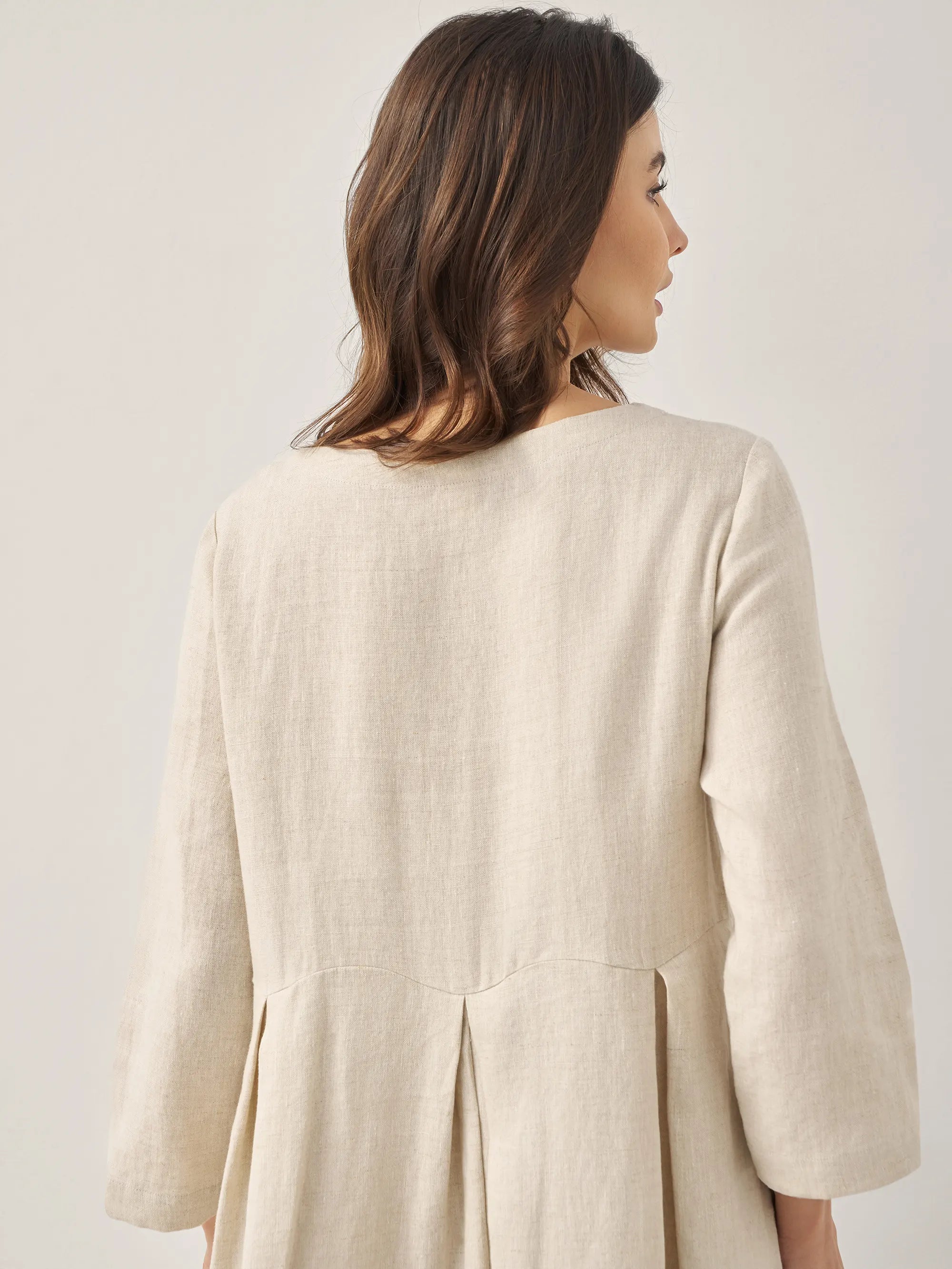 100 % Leinen Bateau-Ausschnitt Plissiertes Maxikleid ABIGAIL