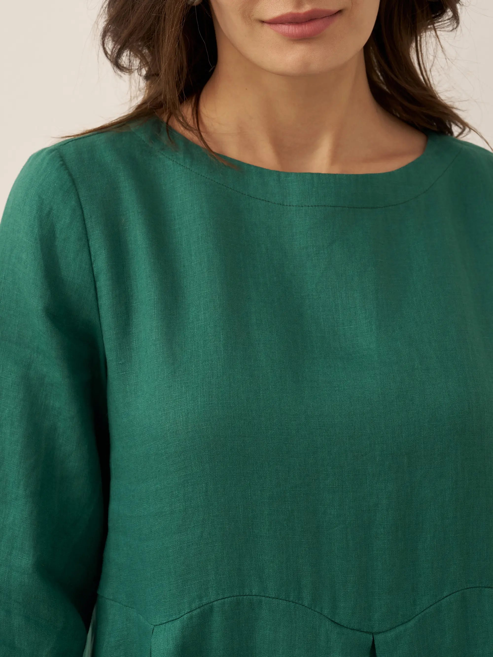 100 % Leinen Bateau-Ausschnitt Plissiertes Maxikleid ABIGAIL