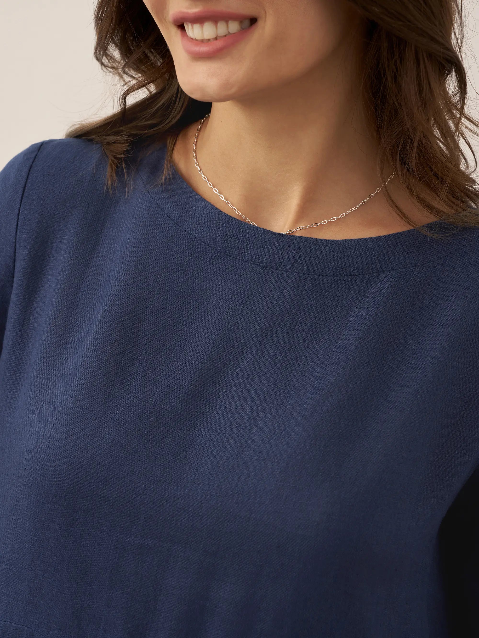 100 % Leinen Bateau-Ausschnitt Plissiertes Maxikleid ABIGAIL