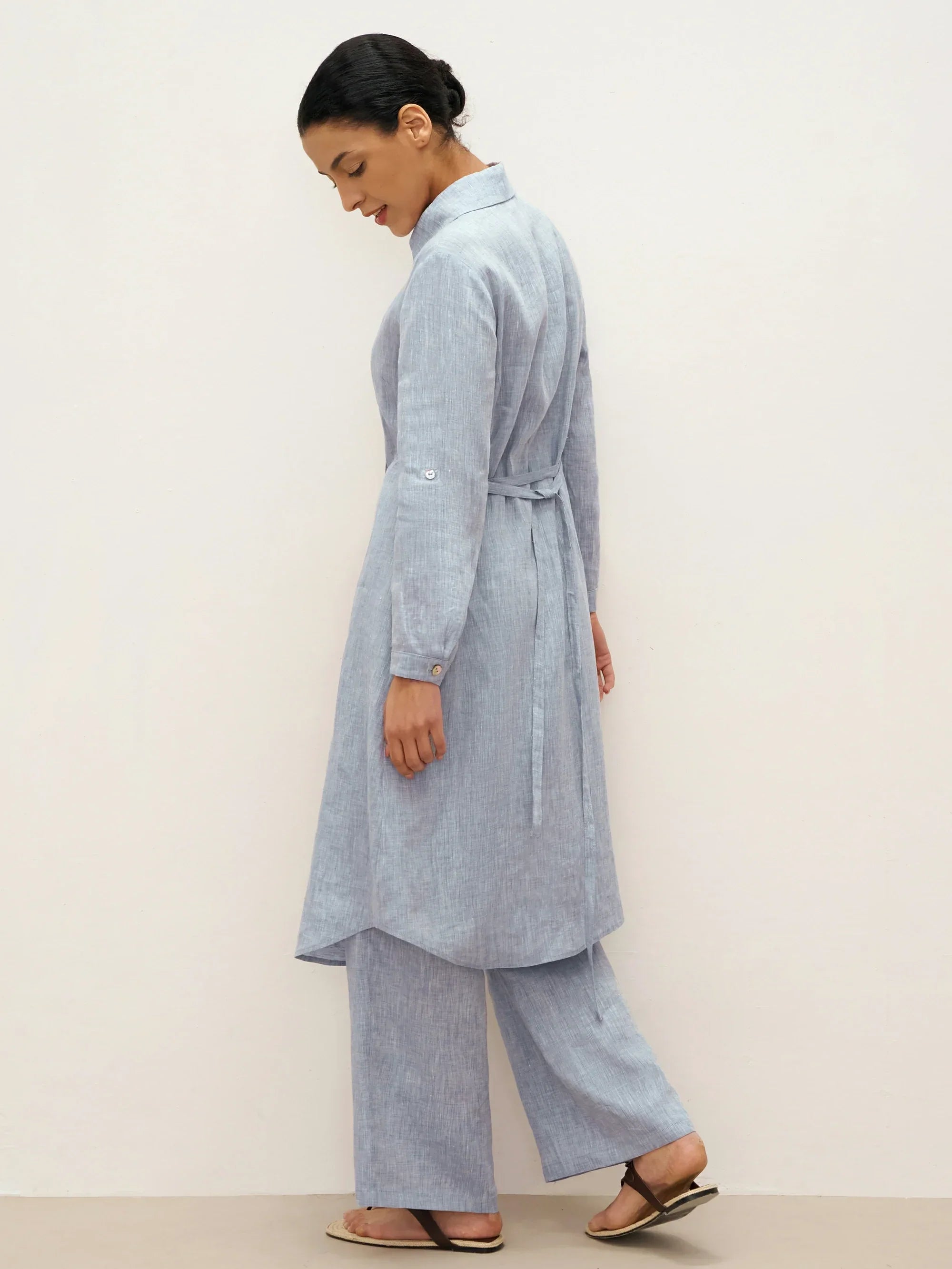100% Leinen U-Saum Gürtel Kleid JULIA