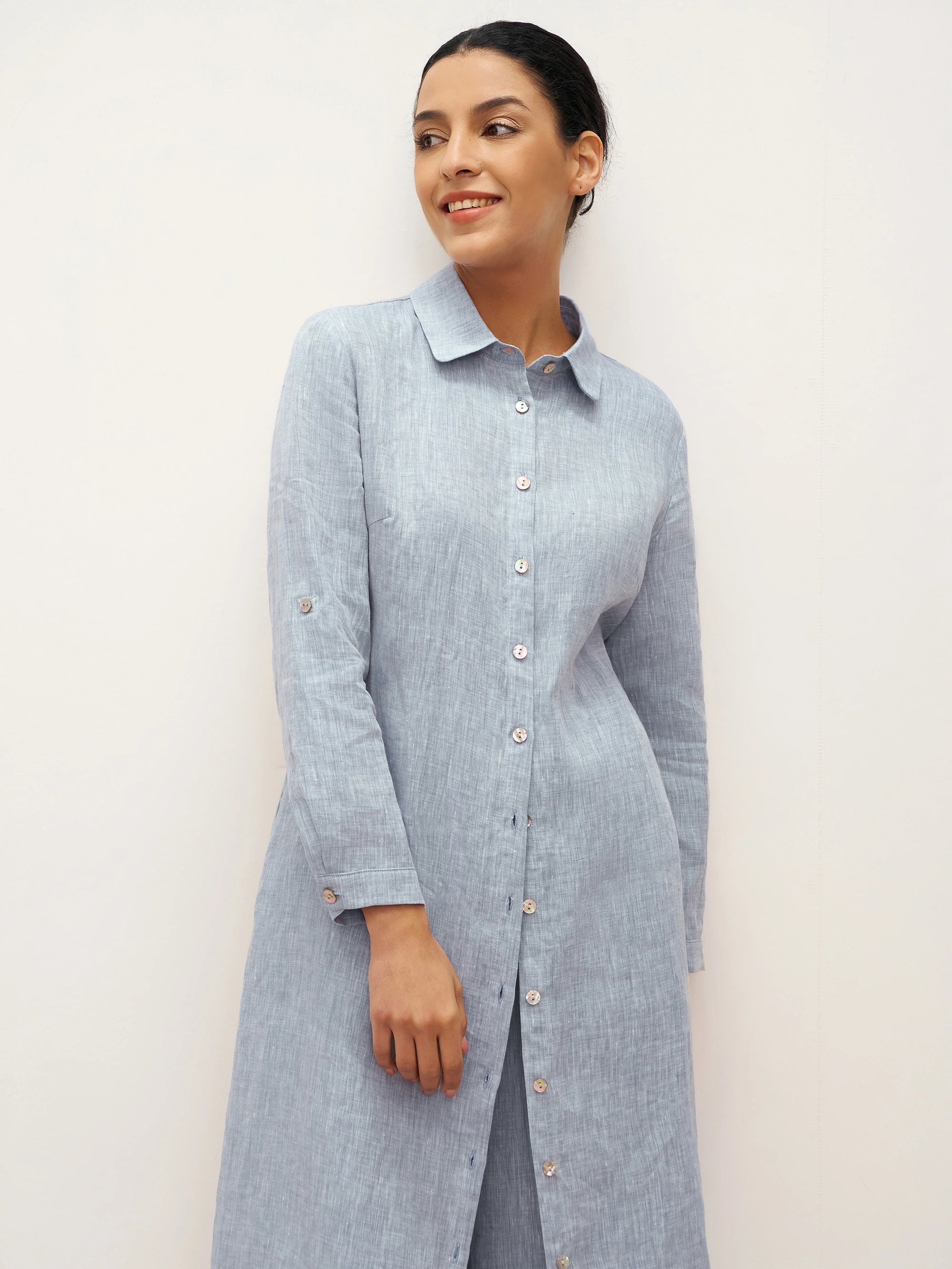 100% Leinen U-Saum Gürtel Kleid JULIA