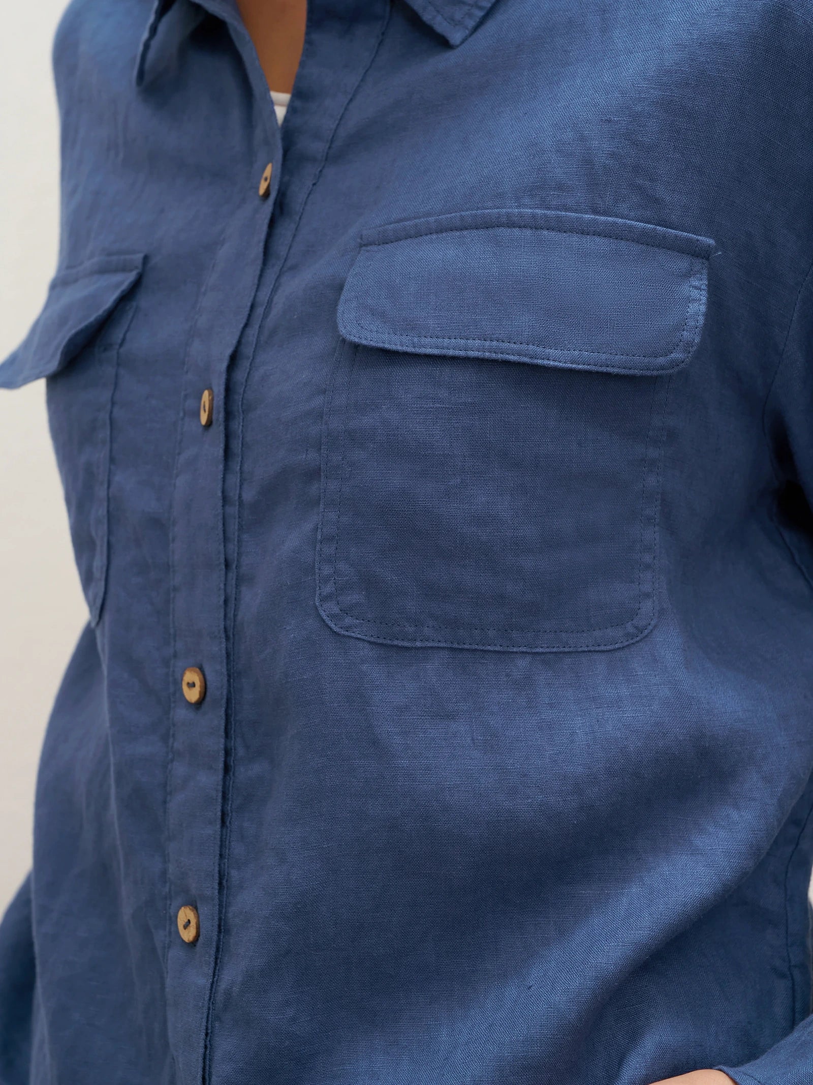100% Leinen Flap-Patch Knopfverschluss Shirtjacke JANE
