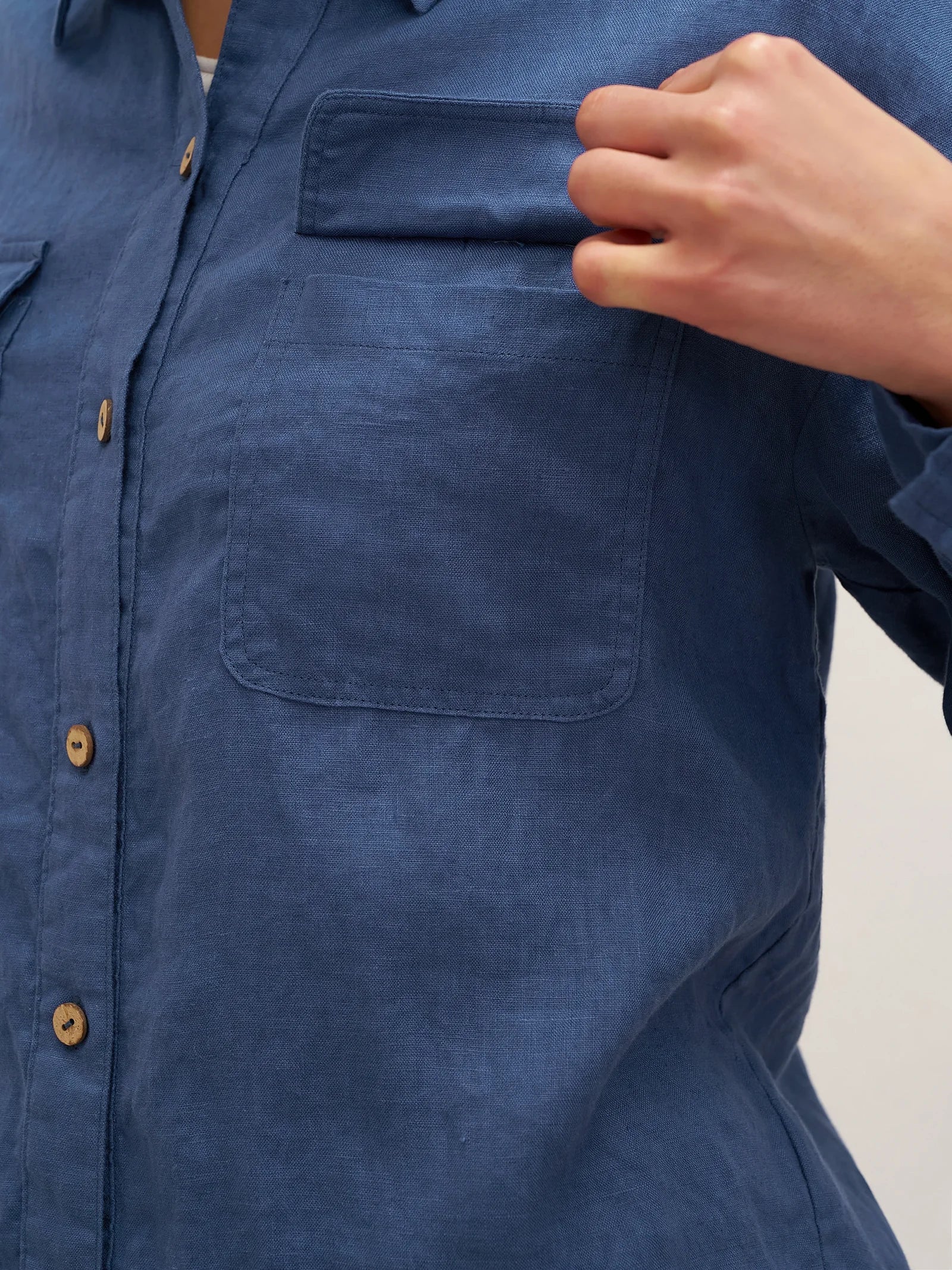 100% Leinen Flap-Patch Knopfverschluss Shirtjacke JANE