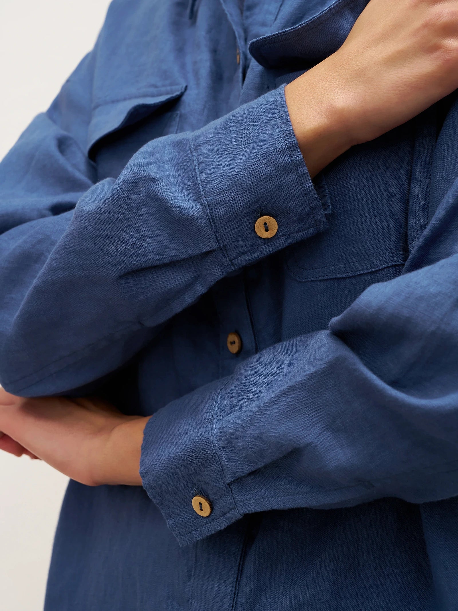 100% Leinen Flap-Patch Knopfverschluss Shirtjacke JANE