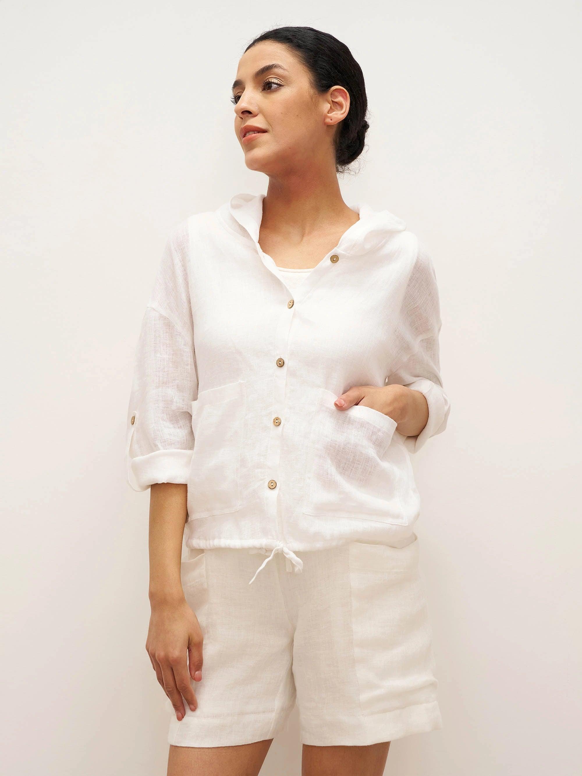 100% Leinen Kapuzen-Sonnenjacke EMMA