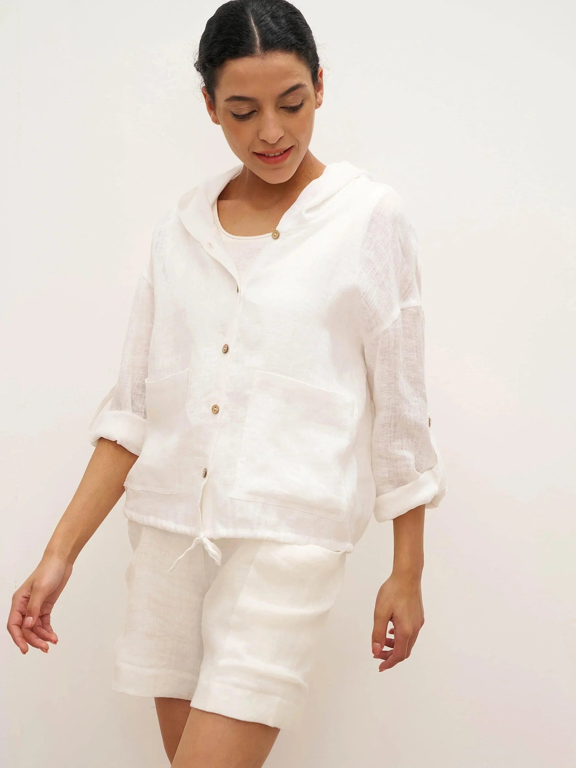 100% Leinen Kapuzen-Sonnenjacke EMMA