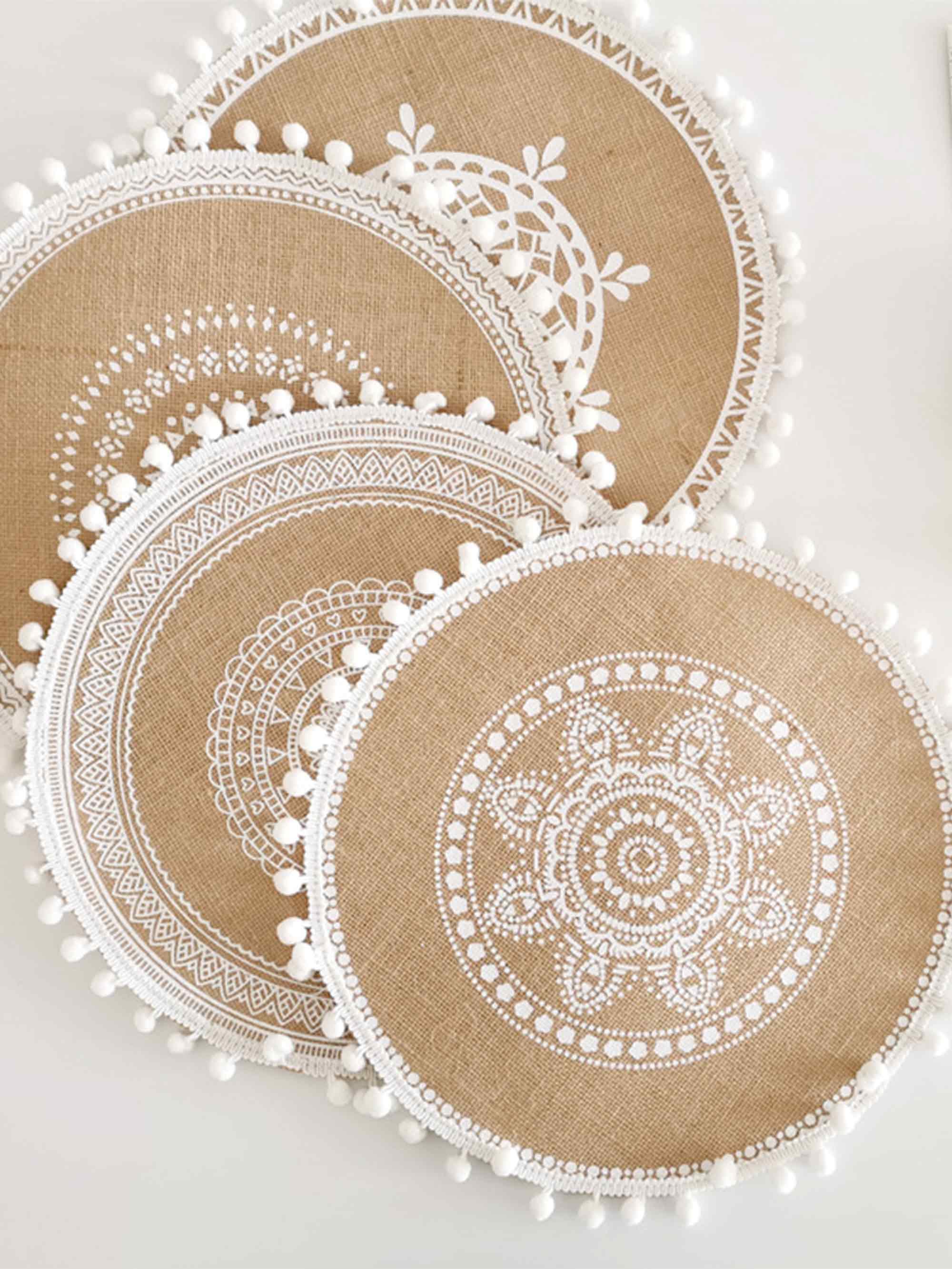 Nordic Woven Jute Tischset Rund Fransen Dekorativer Hitzebeständiger Platzmatte