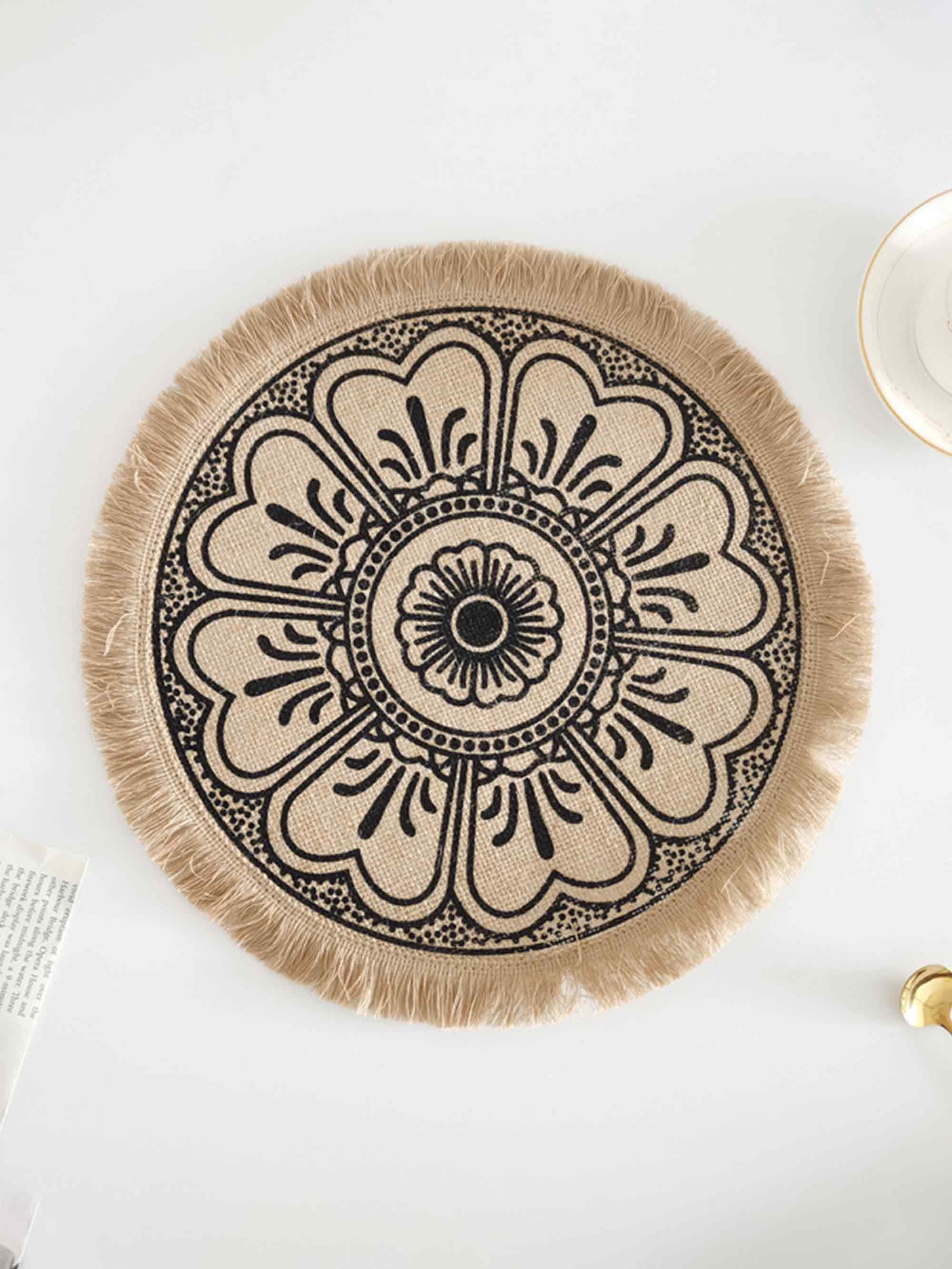 Nordic Woven Jute Tischset Rund Fransen Dekorativer Hitzebeständiger Platzmatte
