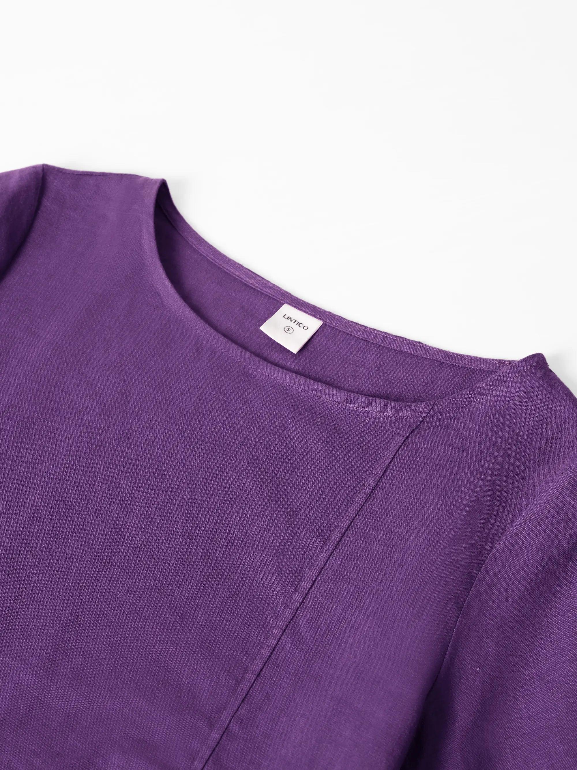 100% Leinen Kragenloses Midikleid SOFIA