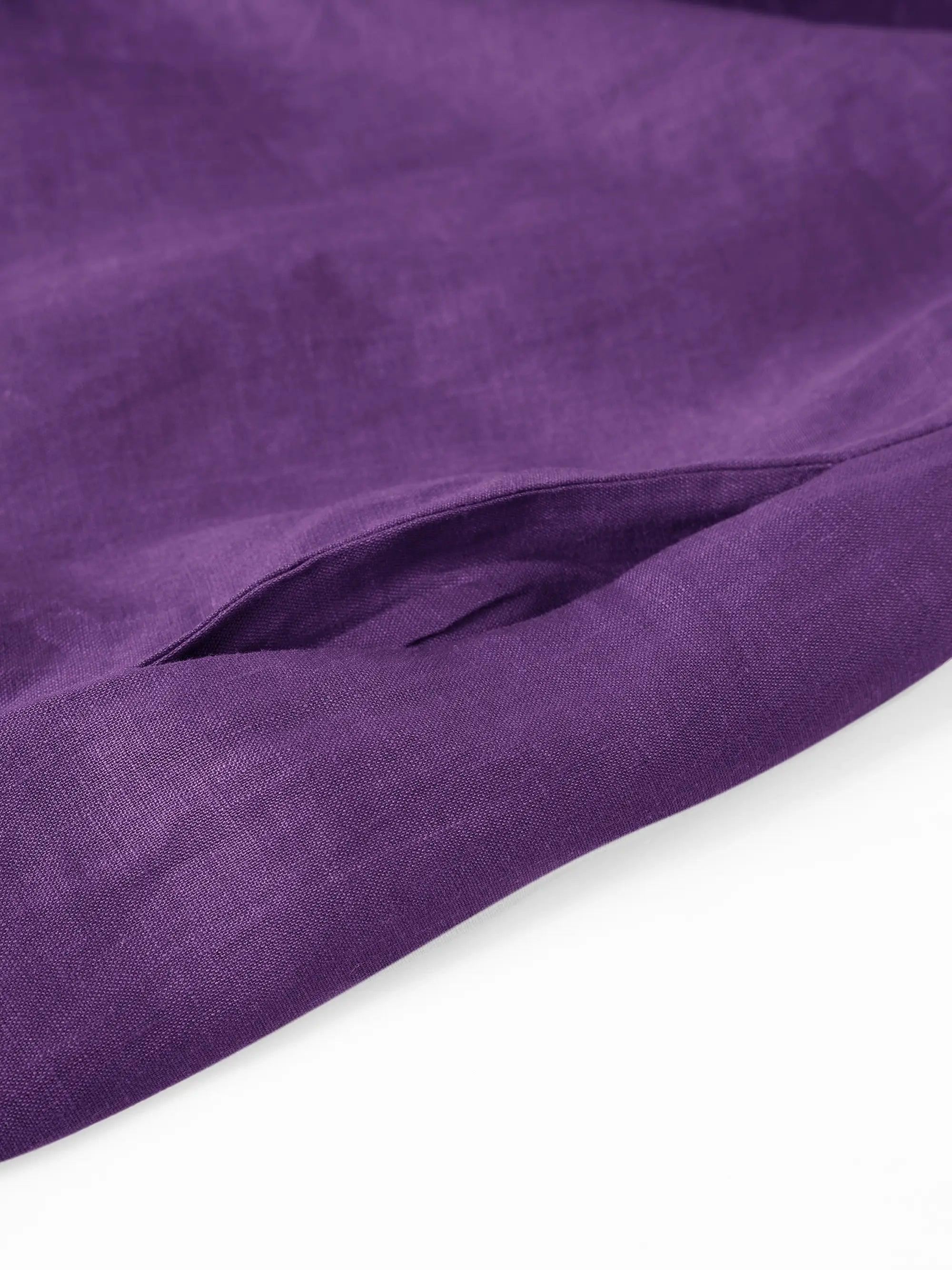 100% Leinen Kragenloses Midikleid SOFIA