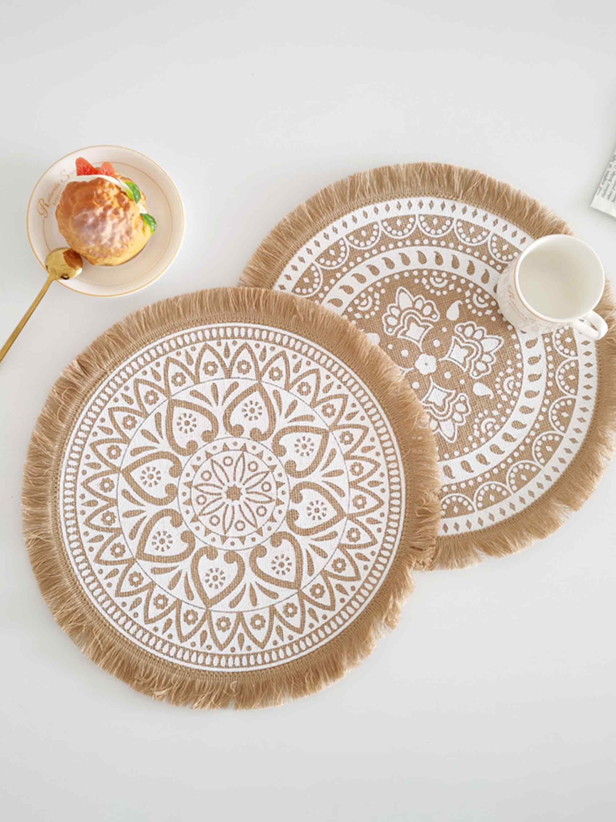 Nordic Woven Jute Tischset Rund Fransen Dekorativer Hitzebeständiger Platzmatte