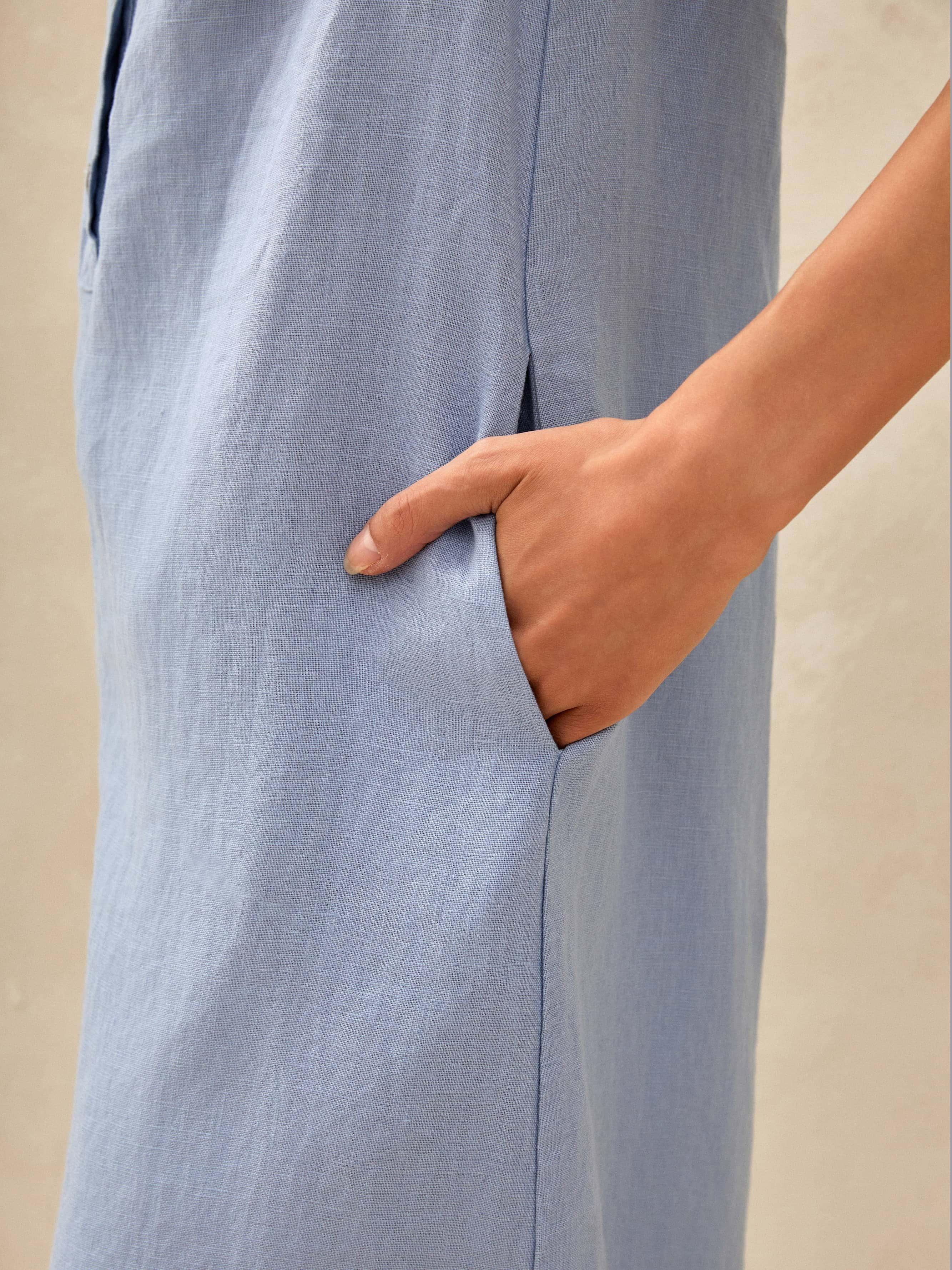 100% Leinen Ärmelloses Gerades Maxikleid mit Hohem Schlitz TAYLOR