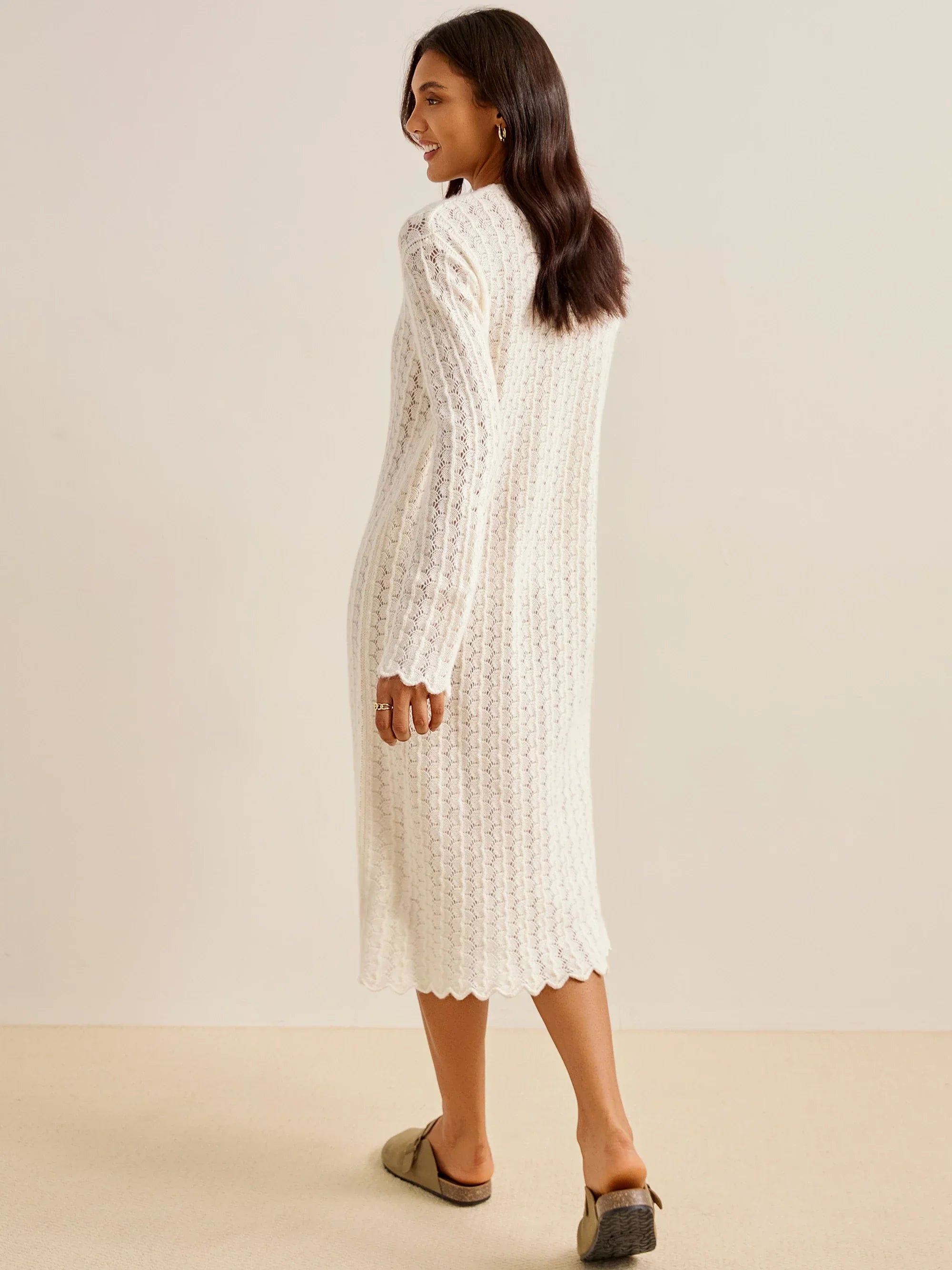 100% Mongolisches Cashmere Besticktes Stricklangkleid