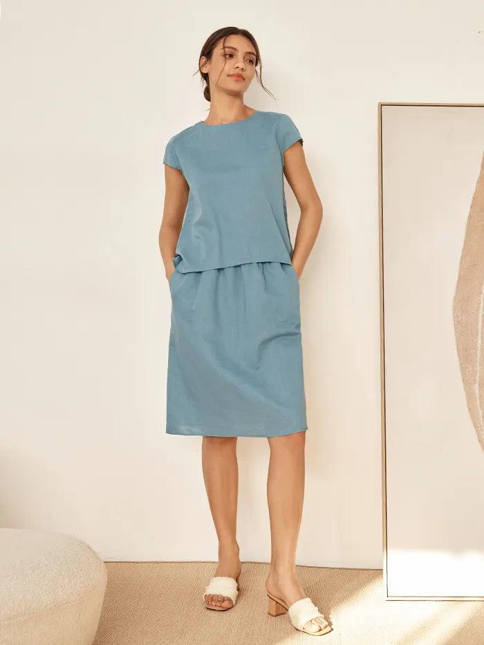 Leinenmischung Cap Sleeve Top und Bleistiftrock Set VEDA