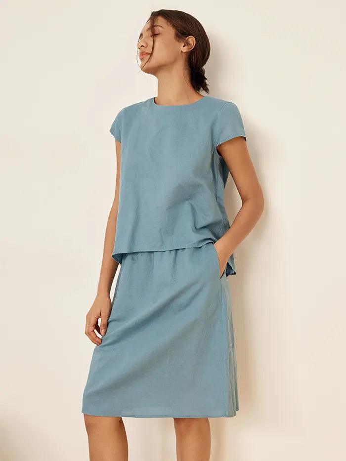 Leinenmischung Cap Sleeve Top und Bleistiftrock Set VEDA