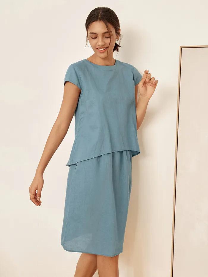 Leinenmischung Cap Sleeve Top und Bleistiftrock Set VEDA