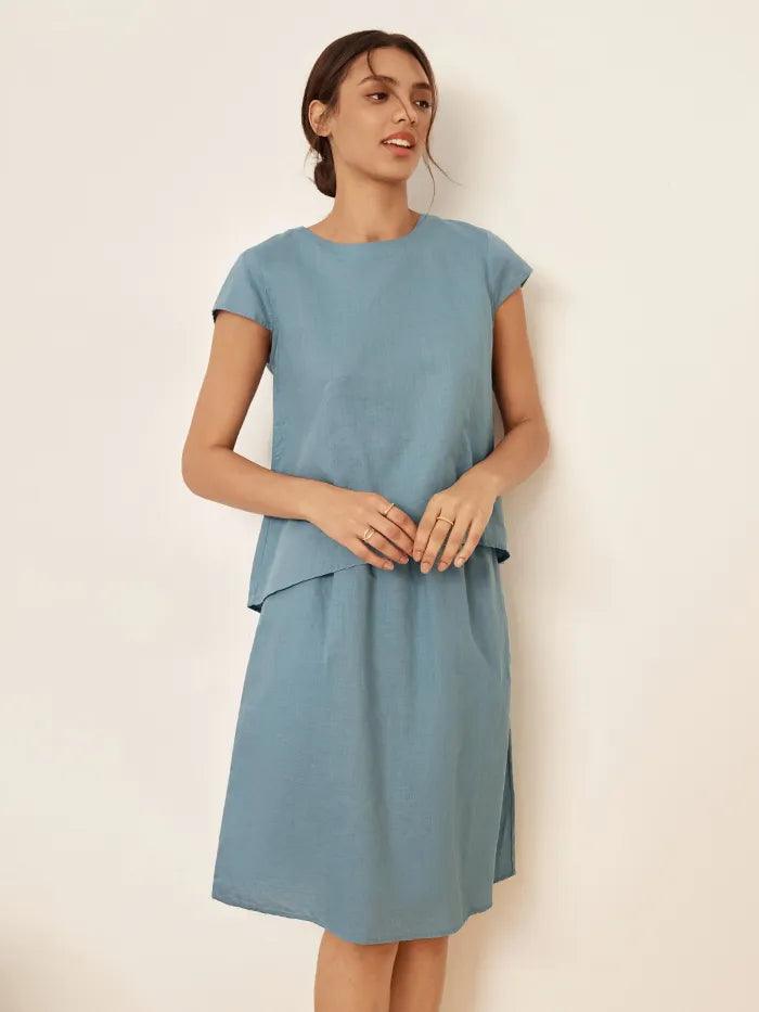 Leinenmischung Cap Sleeve Top und Bleistiftrock Set VEDA