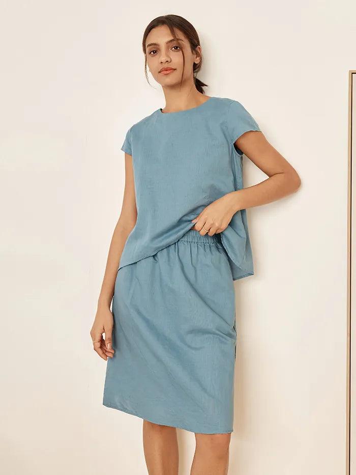 Leinenmischung Cap Sleeve Top und Bleistiftrock Set VEDA