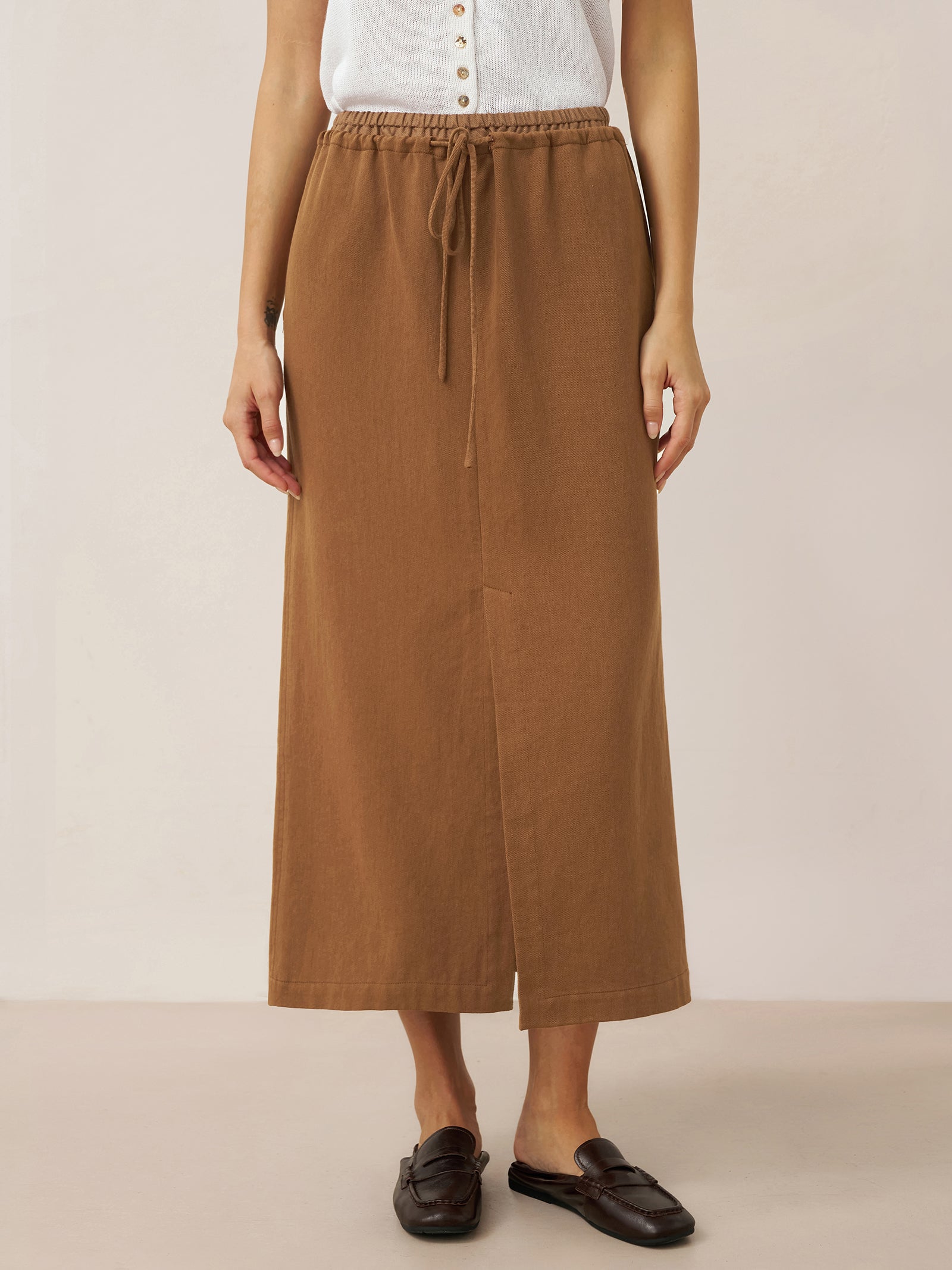 Tencel Leinen Kordelzug Split Maxi Rock SAMANTHA