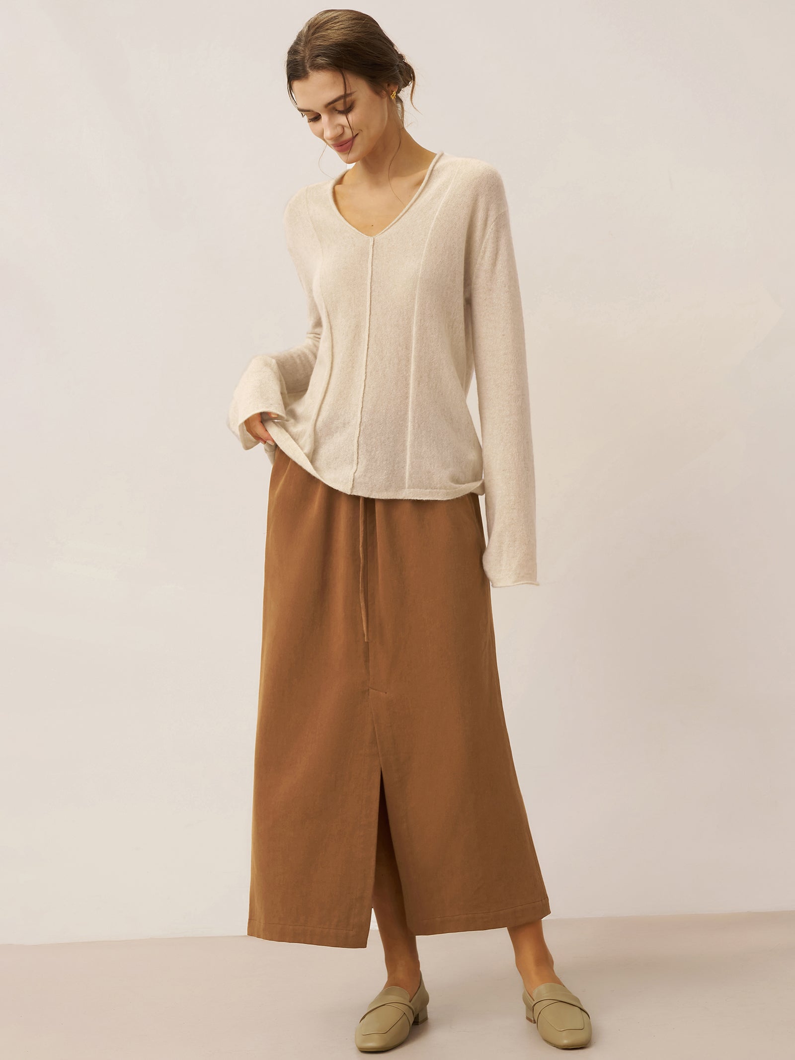 Tencel Leinen Kordelzug Split Maxi Rock SAMANTHA