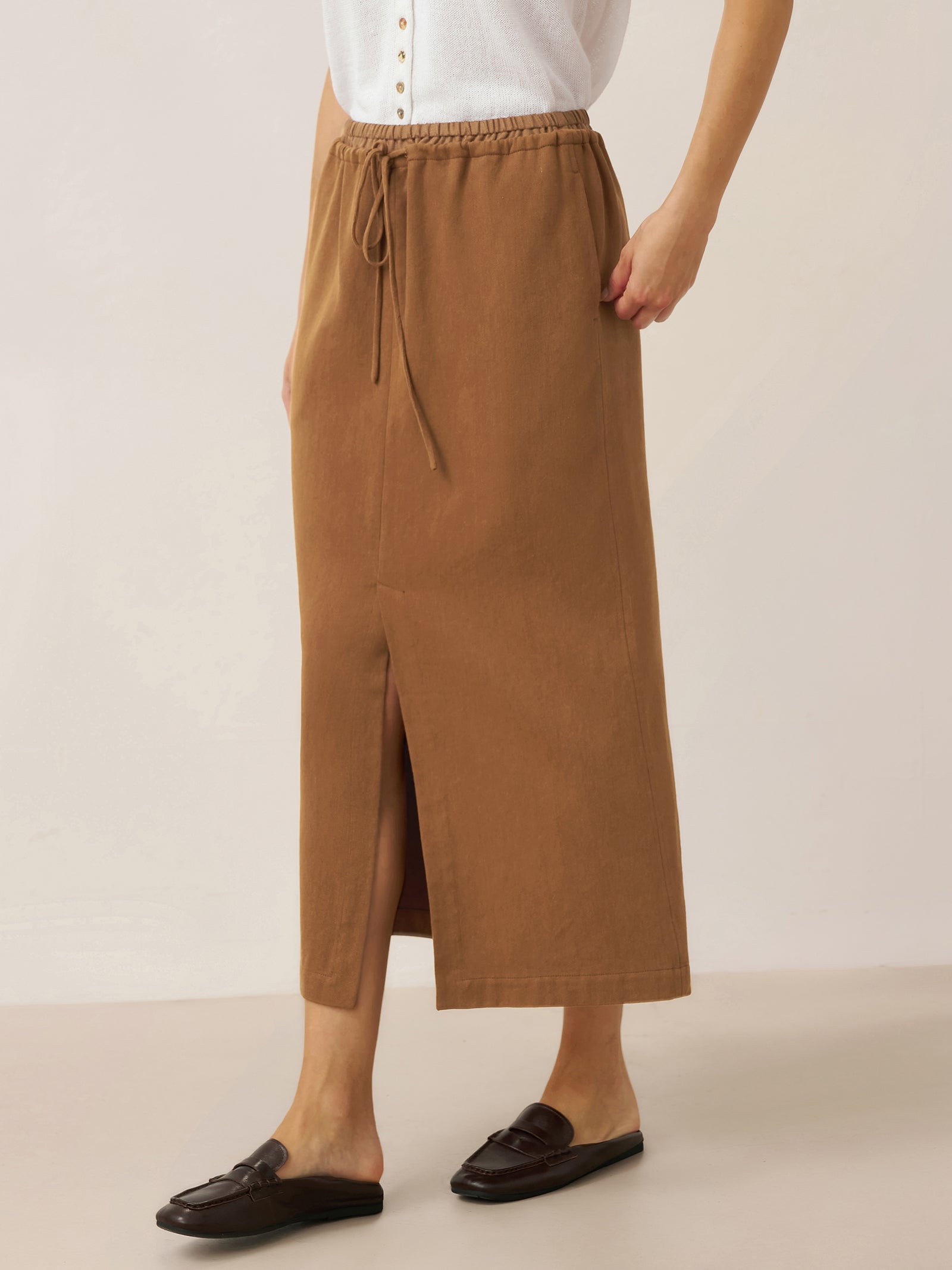 Tencel Leinen Kordelzug Split Maxi Rock SAMANTHA