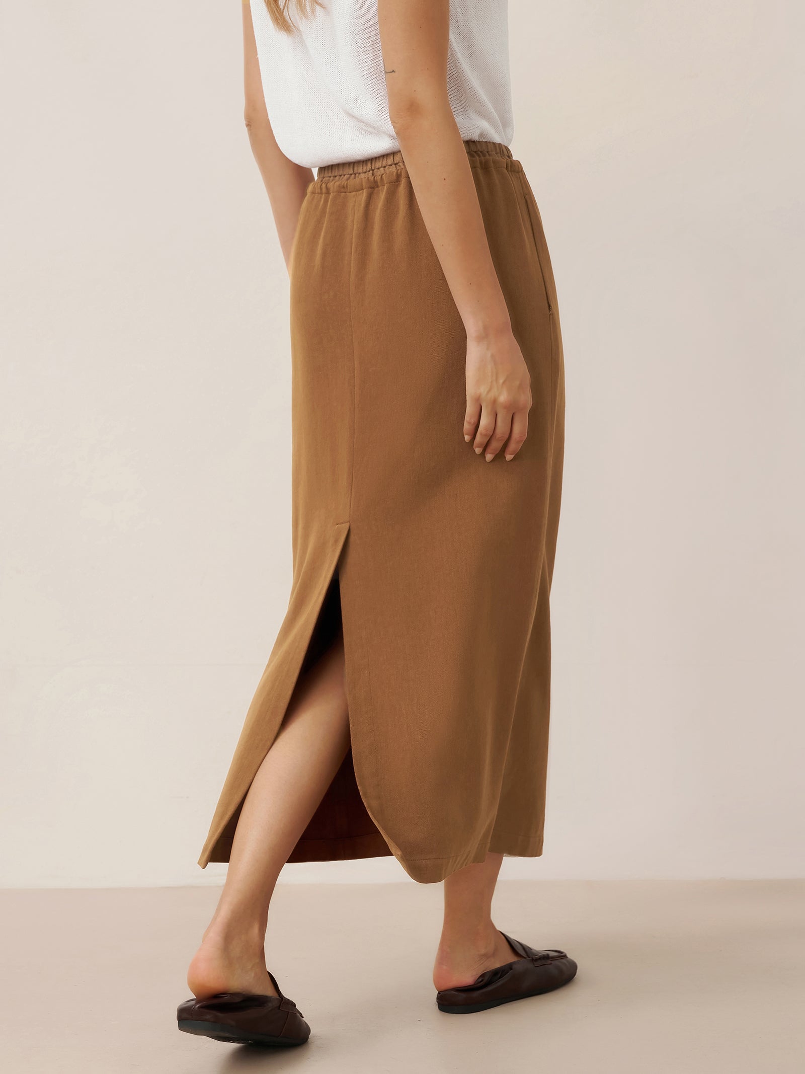 Tencel Leinen Kordelzug Split Maxi Rock SAMANTHA