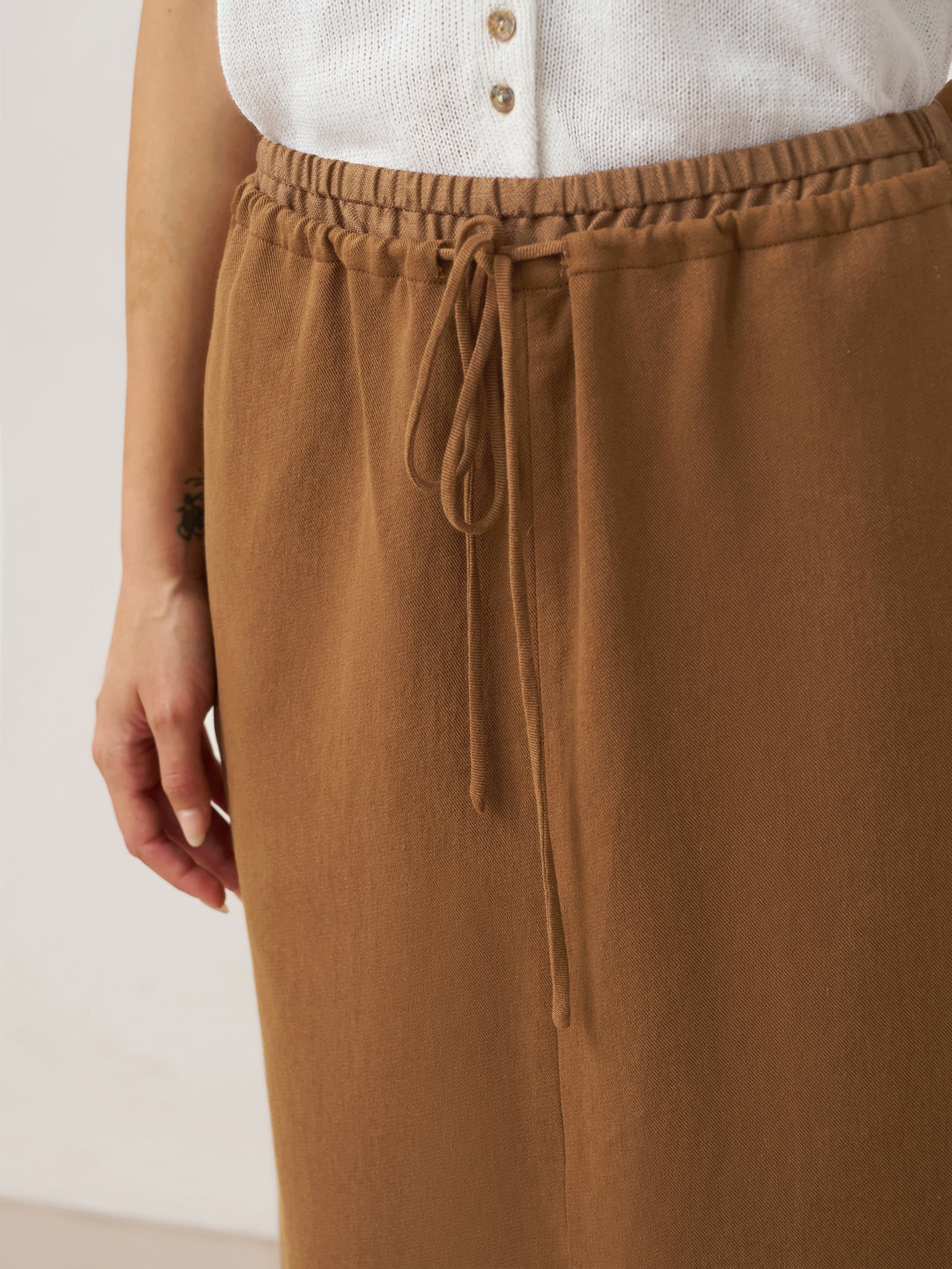 Tencel Leinen Kordelzug Split Maxi Rock SAMANTHA