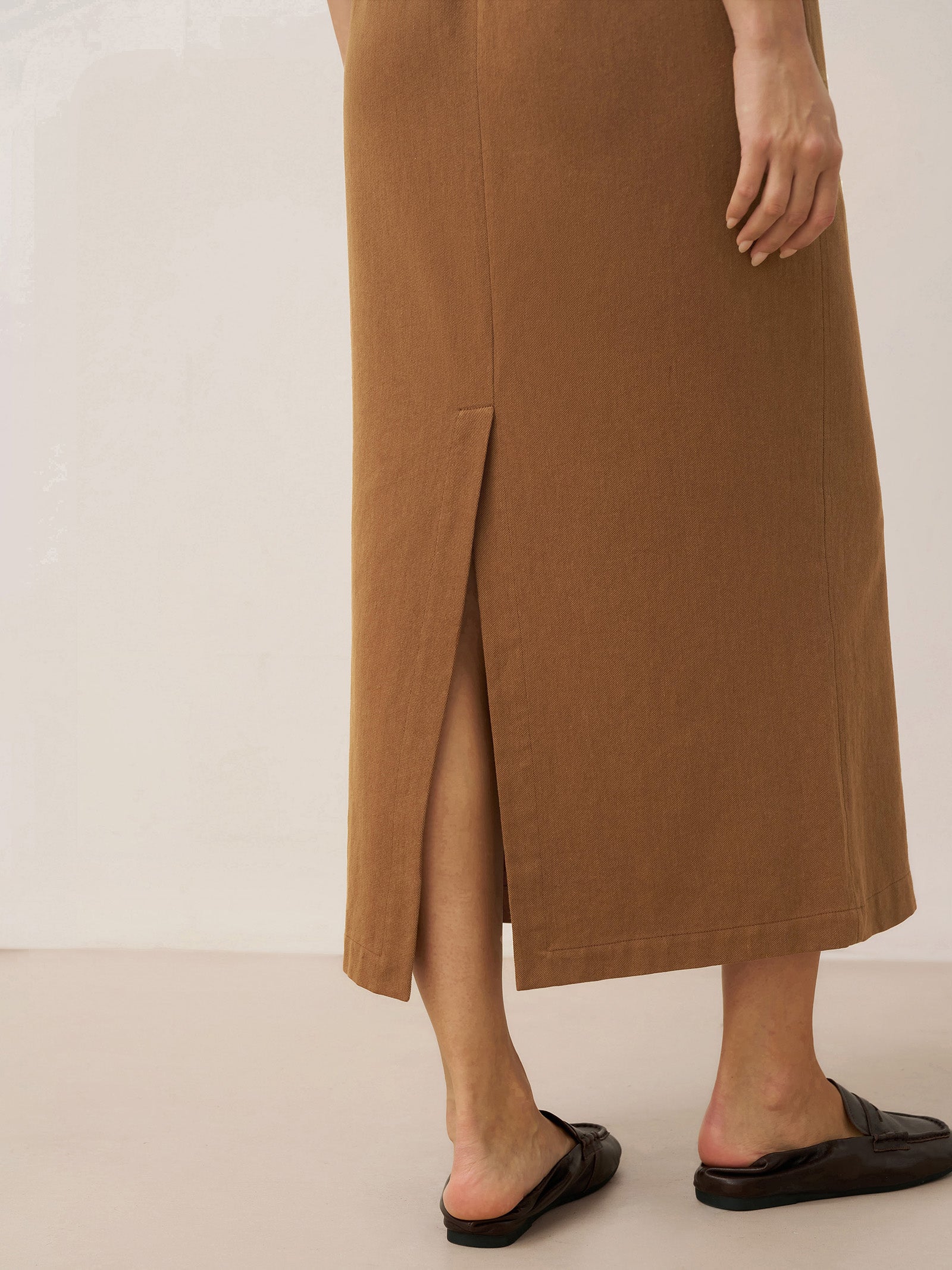 Tencel Leinen Kordelzug Split Maxi Rock SAMANTHA