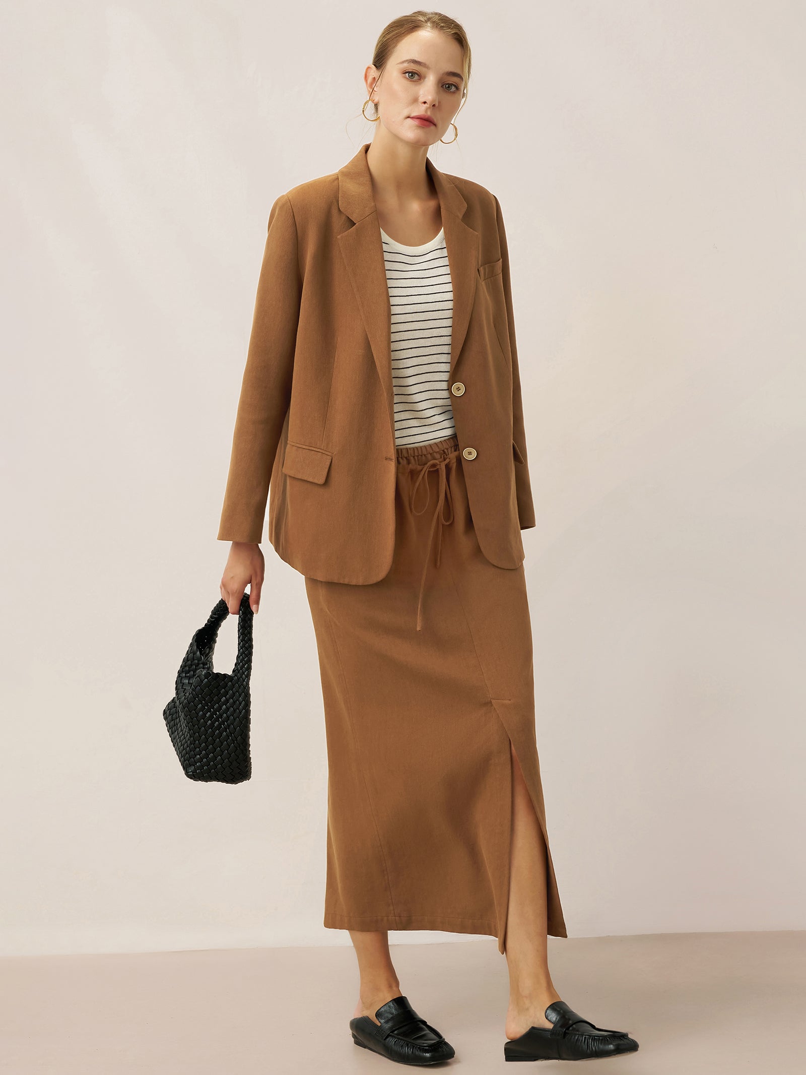 Tencel Leinen Kordelzug Split Maxi Rock SAMANTHA